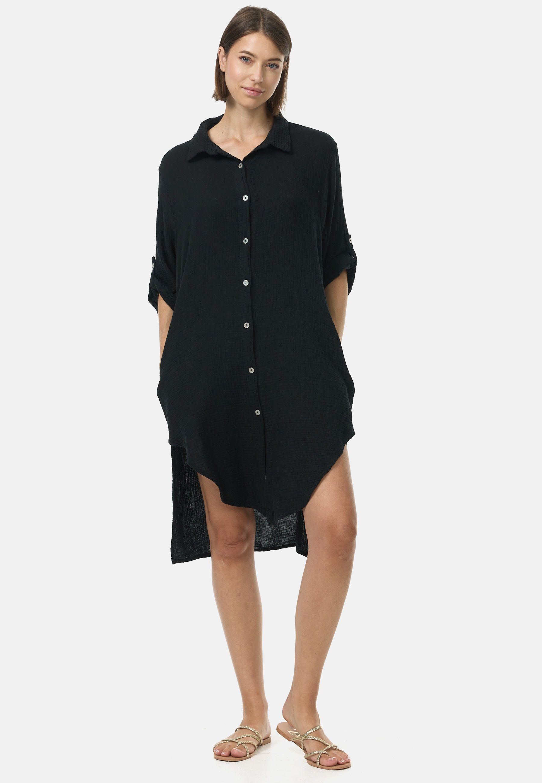 Rayshyne Longbluse PM50 (Trendige Musselin Longbluse Tunika) Perlmuttknöpfe, Atmungsaktiv, Hautfreundlich