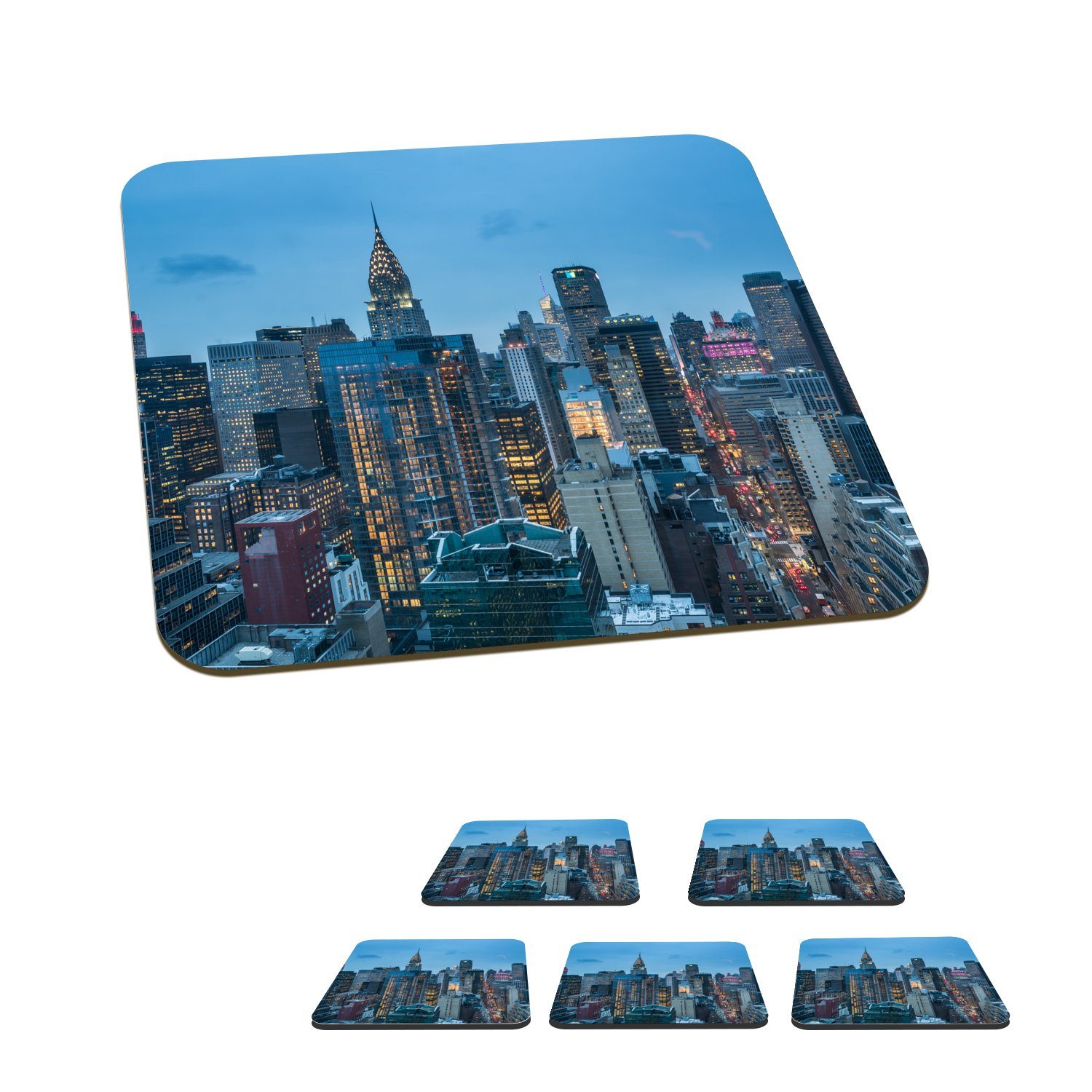 MuchoWow Glasuntersetzer New York - Skyline - Empire State Building, Zubehör für Gläser, 6-tlg., Glasuntersetzer, Tischuntersetzer, Korkuntersetzer, Untersetzer, Tasse