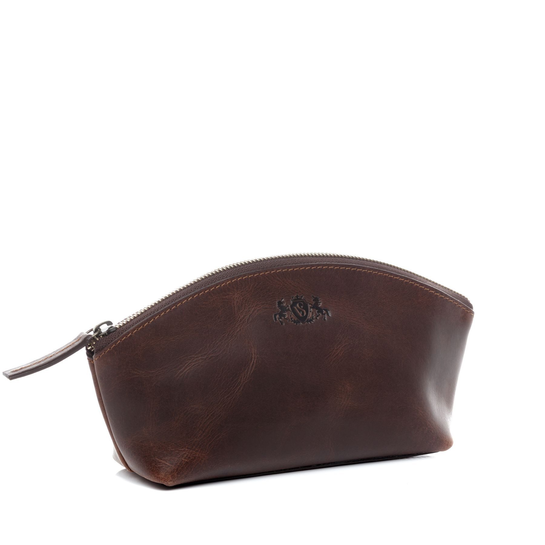 SID & VAIN Kulturbeutel echt Leder Kosmetiktasche groß Ledertasche braun ABBY, Kosmetiktasche echt Leder Damen, Kosmetiktäschchen braun-cognac