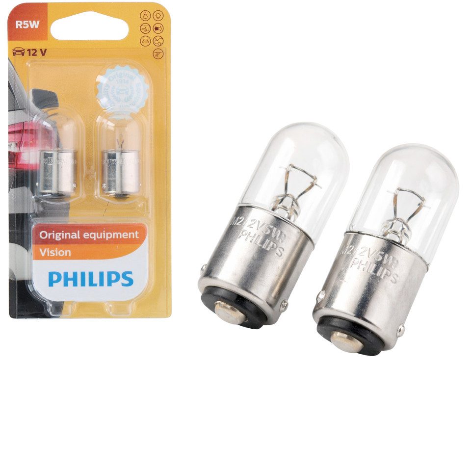 Philips Halogenlampe 2x Philips Vision R5W 12V 5W BA15s Glühlampen Blinkleuchte Standlicht, Sockel: BA15s, 2 St., Philips Markenqualität, bis zu 30 % mehr Sichtbarkeit, OEM-Qualität