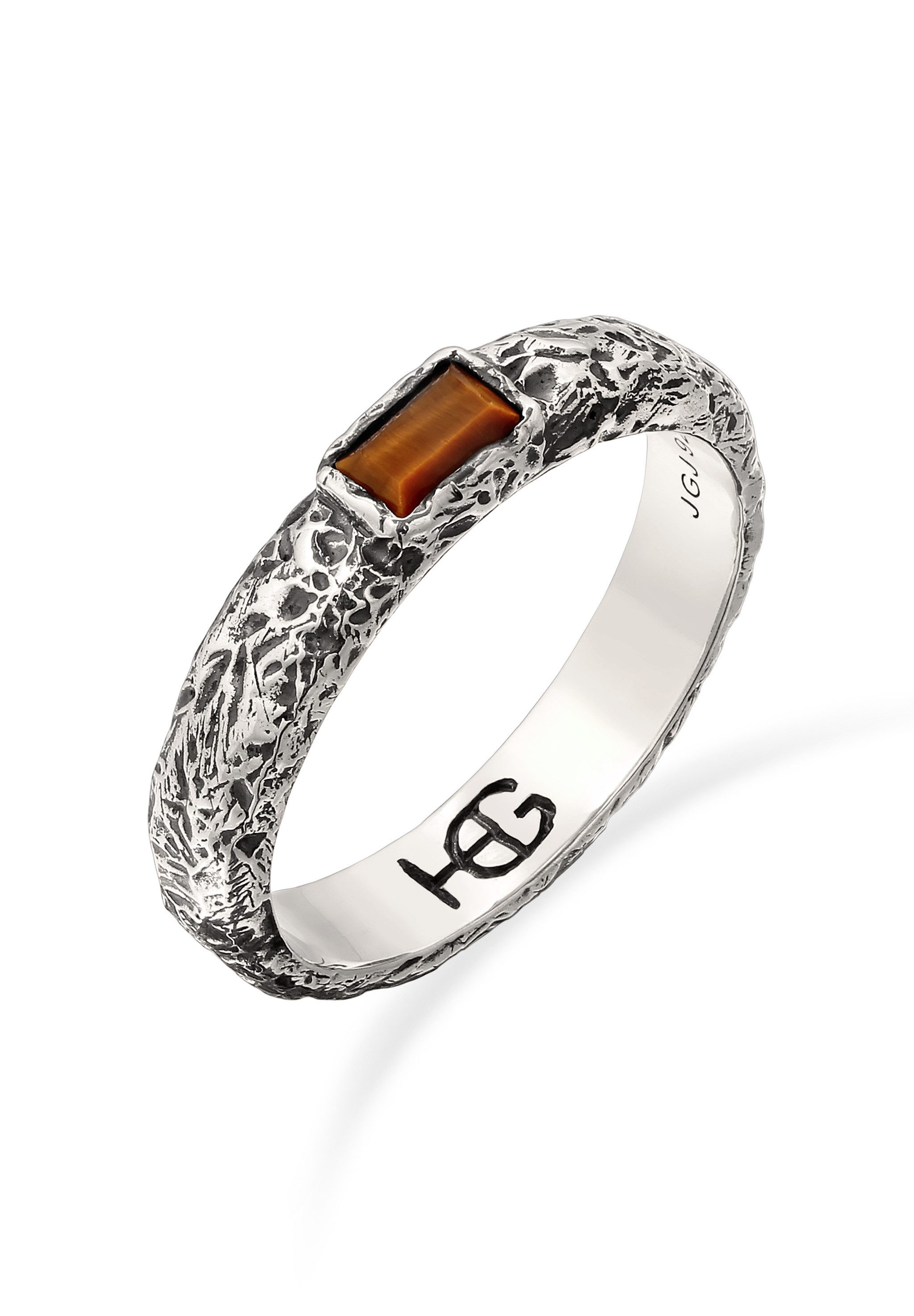 HAZE & GLORY Silberring Tiger Auge Braun Oxidiert 925 Sterling Silber