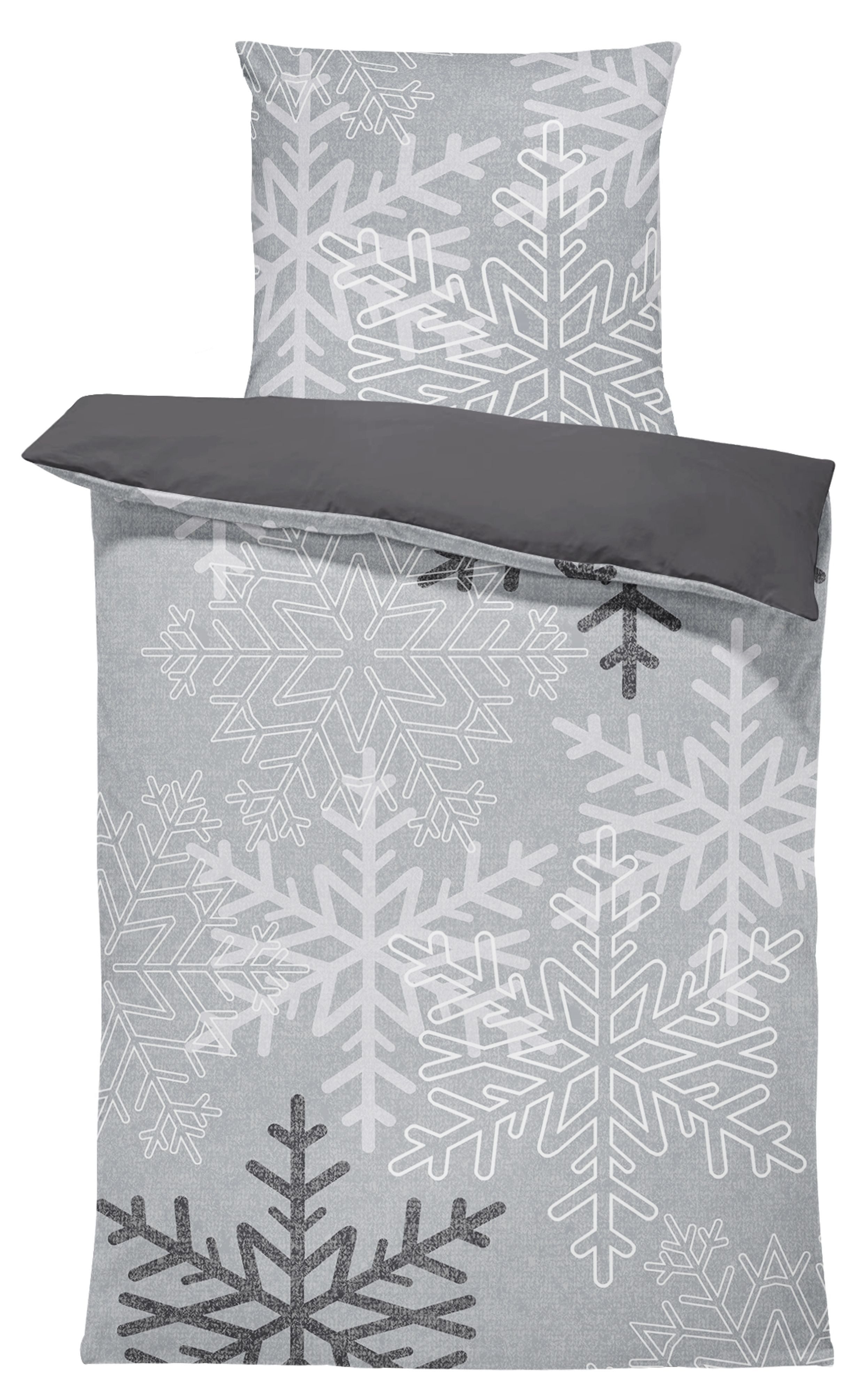 One Home Bettwäsche Winter Snowflakes, Biber, 2 teilig, Kristalle und Schneeflocken, kuschelig flauschig warm weich Baumwolle