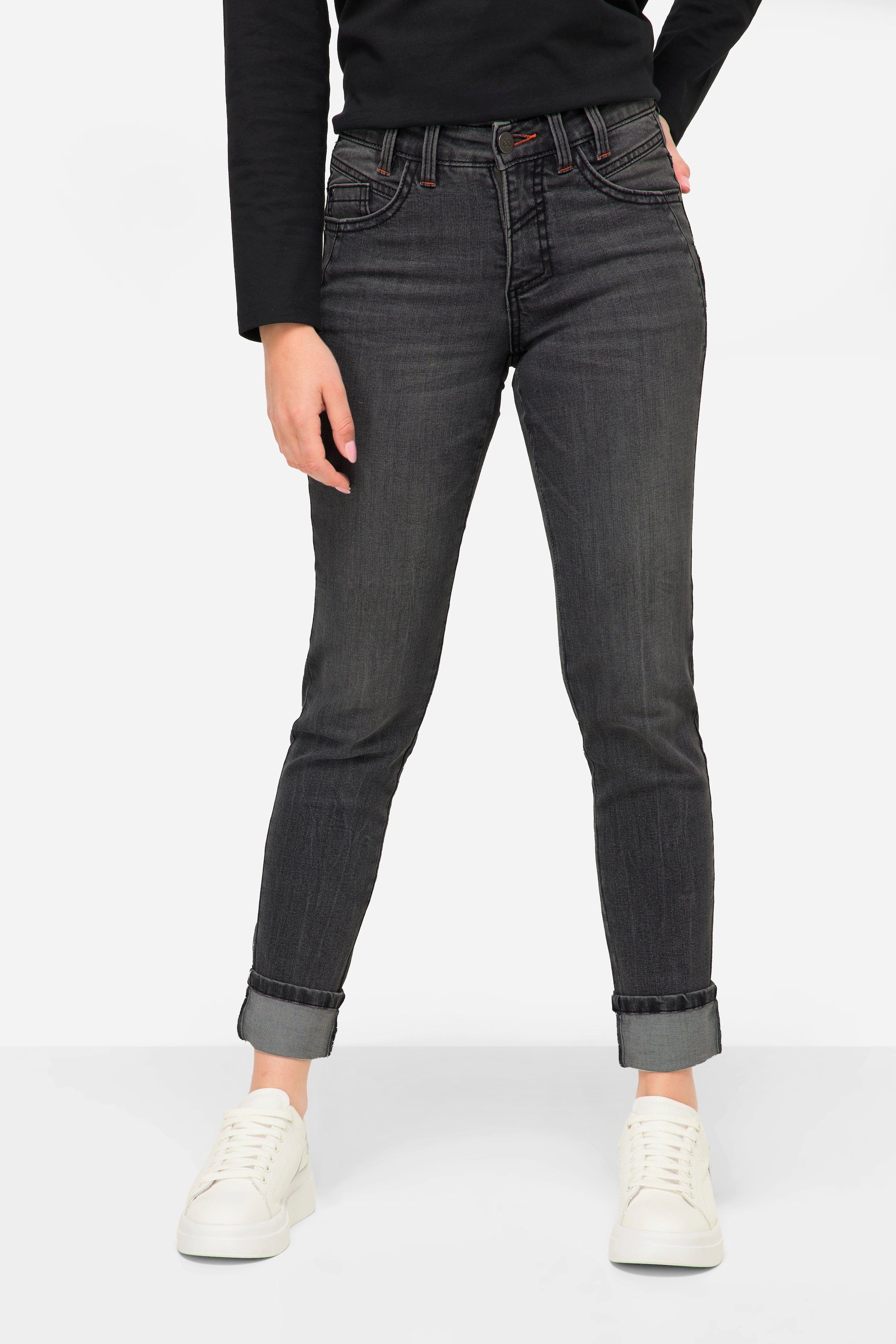 Laurasøn Röhrenjeans Slim-Jeans schmale Passform 5-Pocket Saum-Umschlag