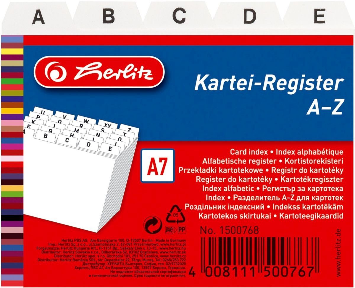 Herlitz Karteikasten Leitregister A-Z A7quer PP 25-teilig weiß