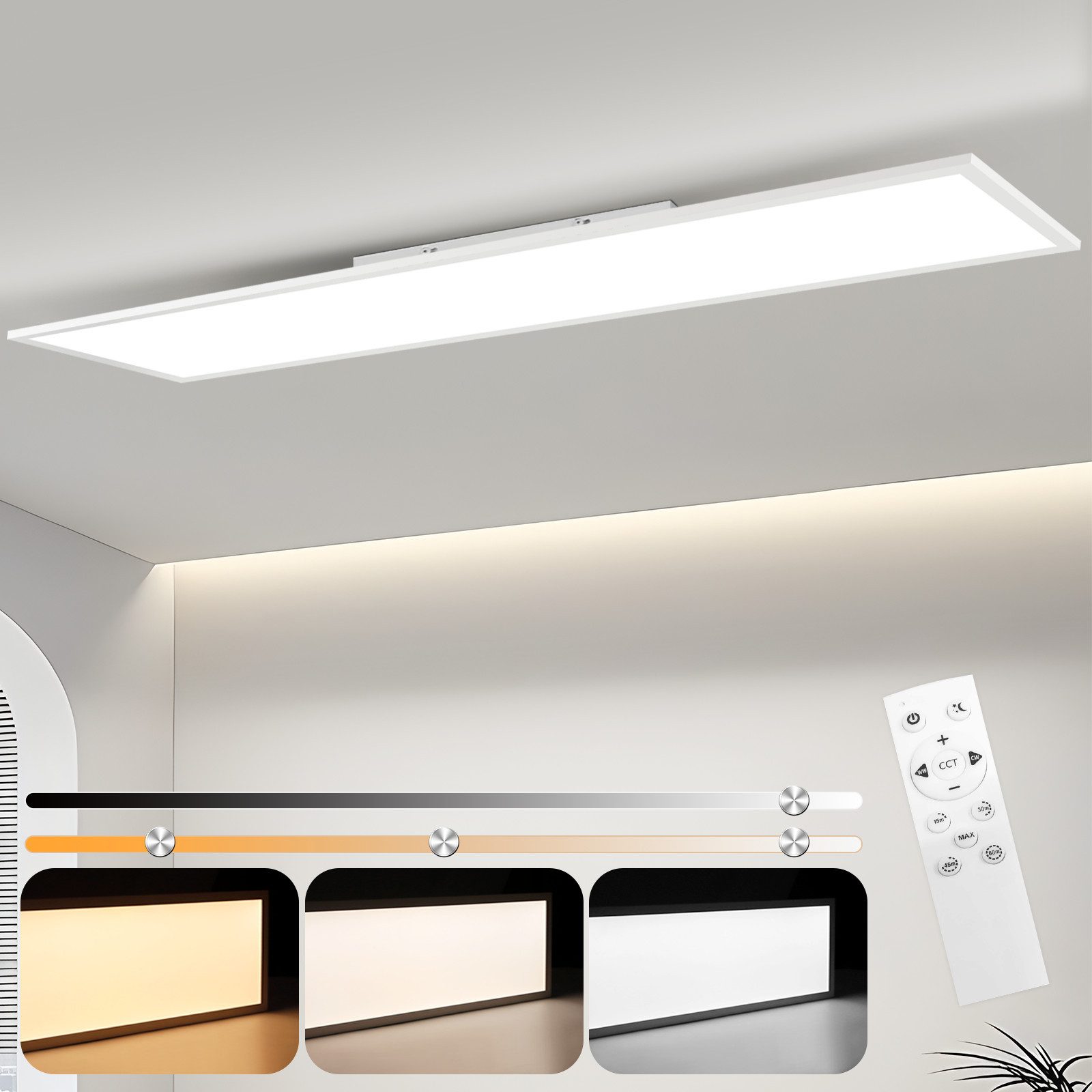 Nettlife LED Panel Schwarz/Weiß Dimmbar Deckenleuchte 120x30CM 40W mit Fern günstig online kaufen