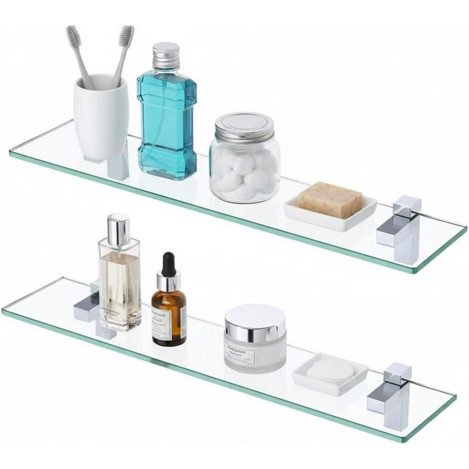 LuxusKollektion Duschregal Duschablage Glasregal 8mm Hartglas Regalhalter 2 Stück 60 CM Poliert