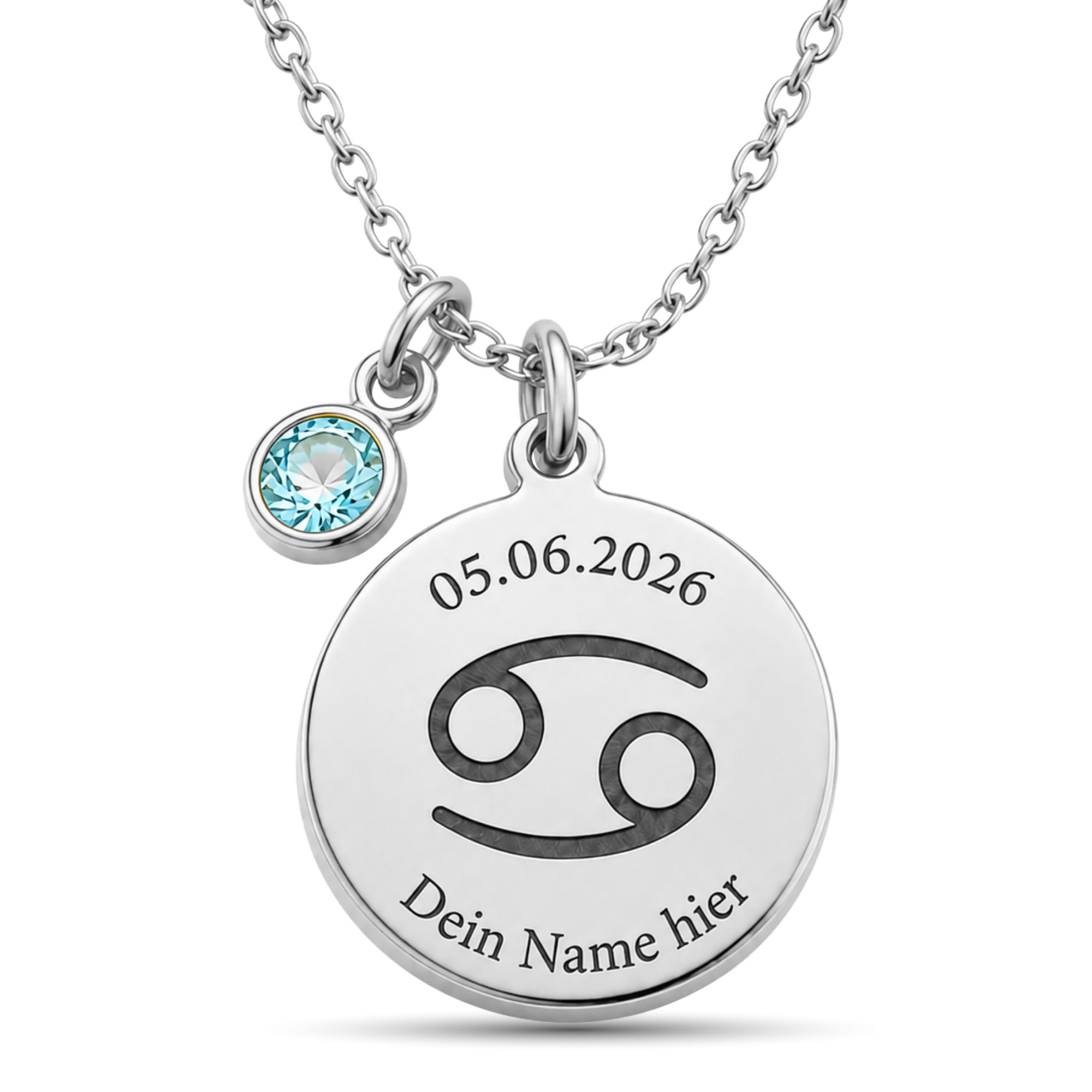 BS Schmuckdesign Kette mit Anhänger mit Gravur Personalisierte Halskette Damen Sternzeichen Name Datum Gravur (persönliche Gravur), inkl. Geschenkbox