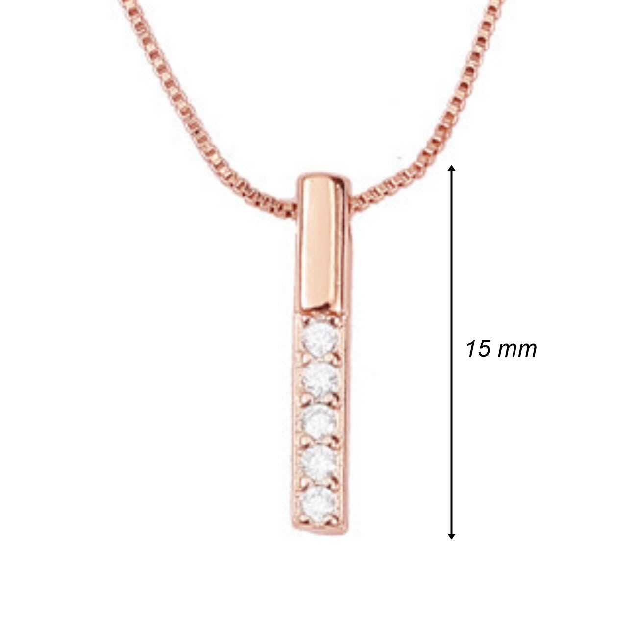 ELLAWIL Silberkette Kette mit Stab Silberanhänger Stabkette Halskette Zirkonia roségold (GESCHENKIDEE, Kettenlänge 40 cm verlängerbar um 5 cm), inklusive Gesche – Bild 2 von 4