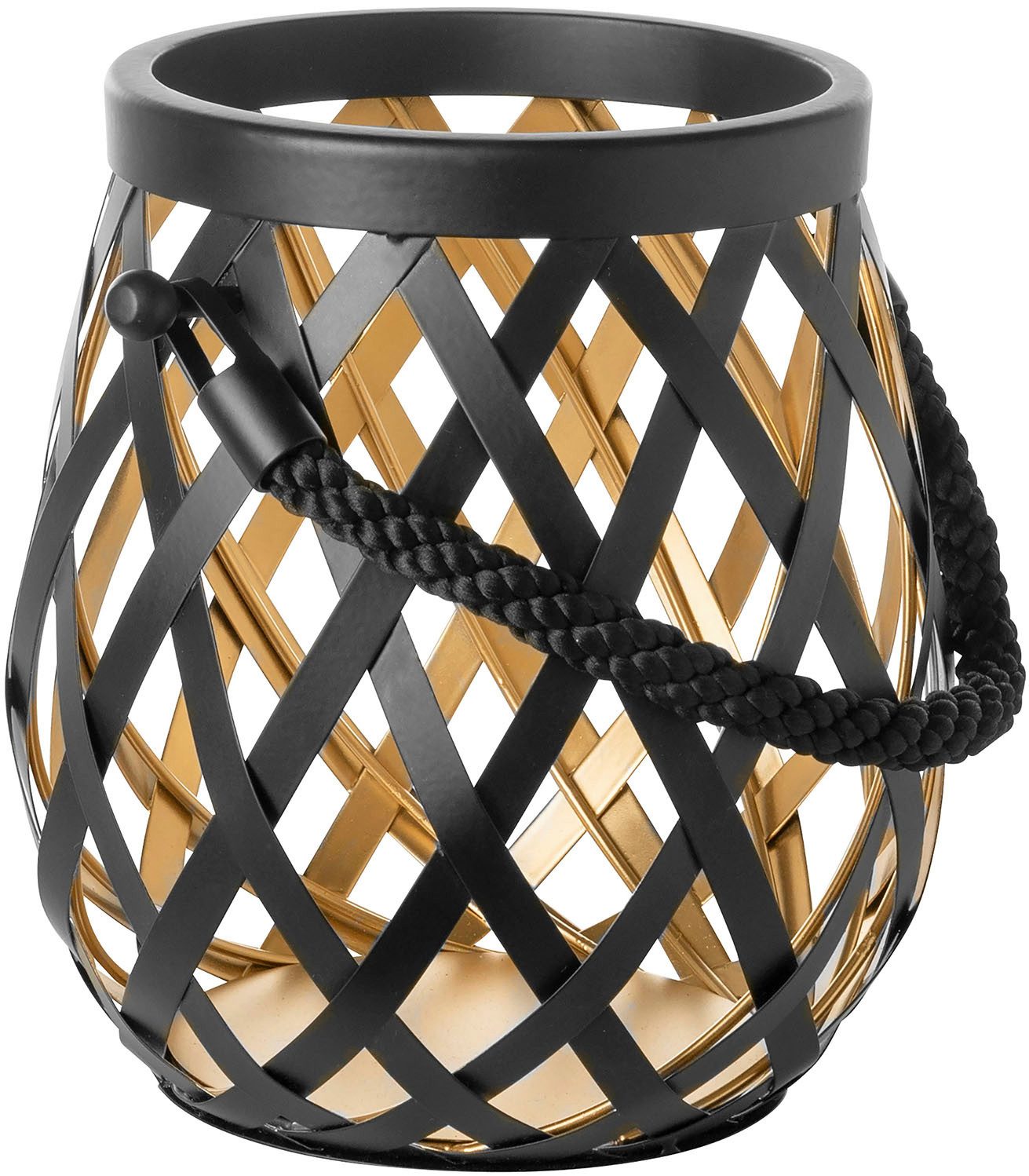 Fink Kerzenlaterne OTIS (1 St), Windlicht, schwarz pulverbeschichtet, innen goldfarben, mit Glas