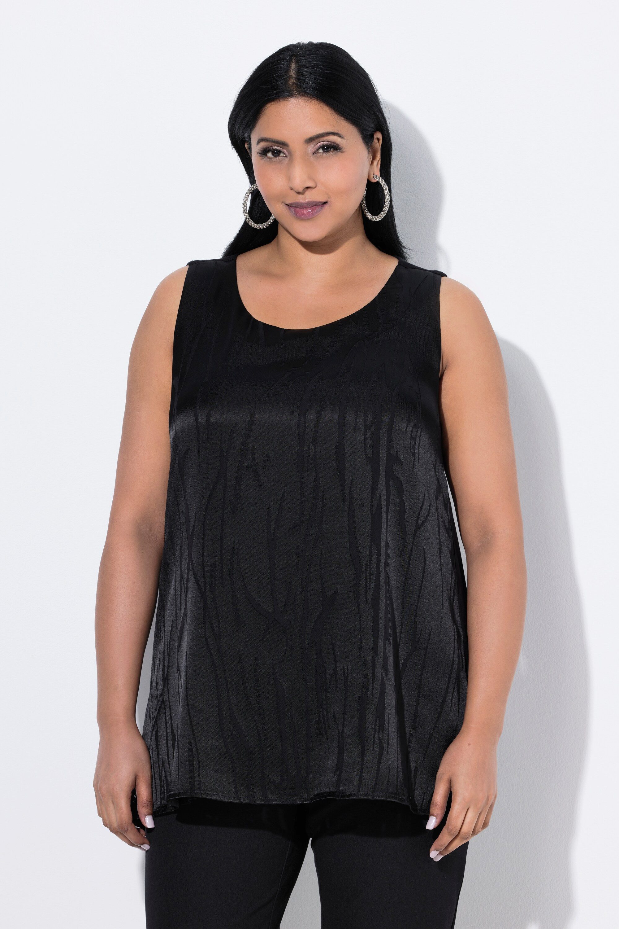 Spitzenbluse Blusentop A-Linie Ausbrenner-Satin Rundhals