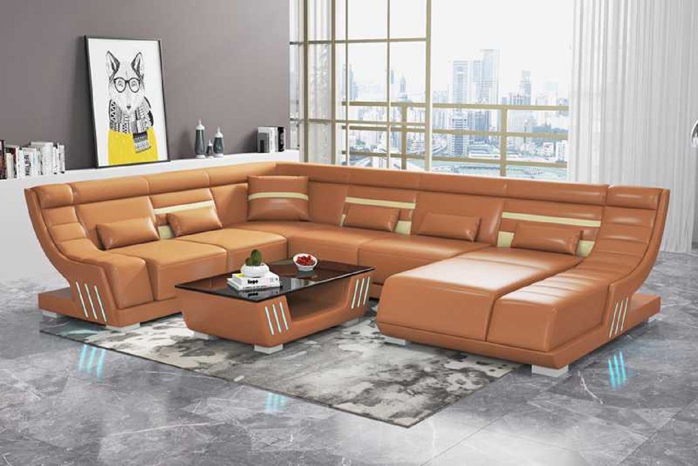 Möbel, Design JVmoebel Ecksofa Sofas U 4 Made in Teile, Wohnlandschaft Form Braun Ecksofa Europe Sofa Couchen