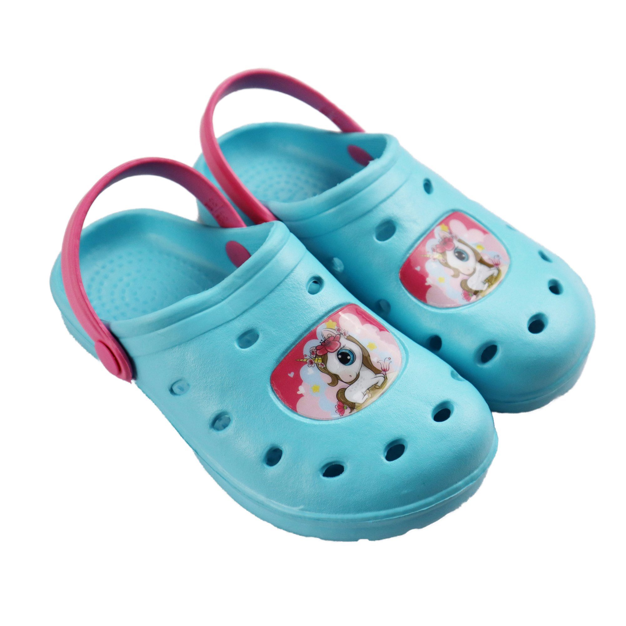 WS-Trend Süßes Einhorn Badeschuhe 22 Sandalen Clog Kinder Blau bis Gr. Unicorn 32