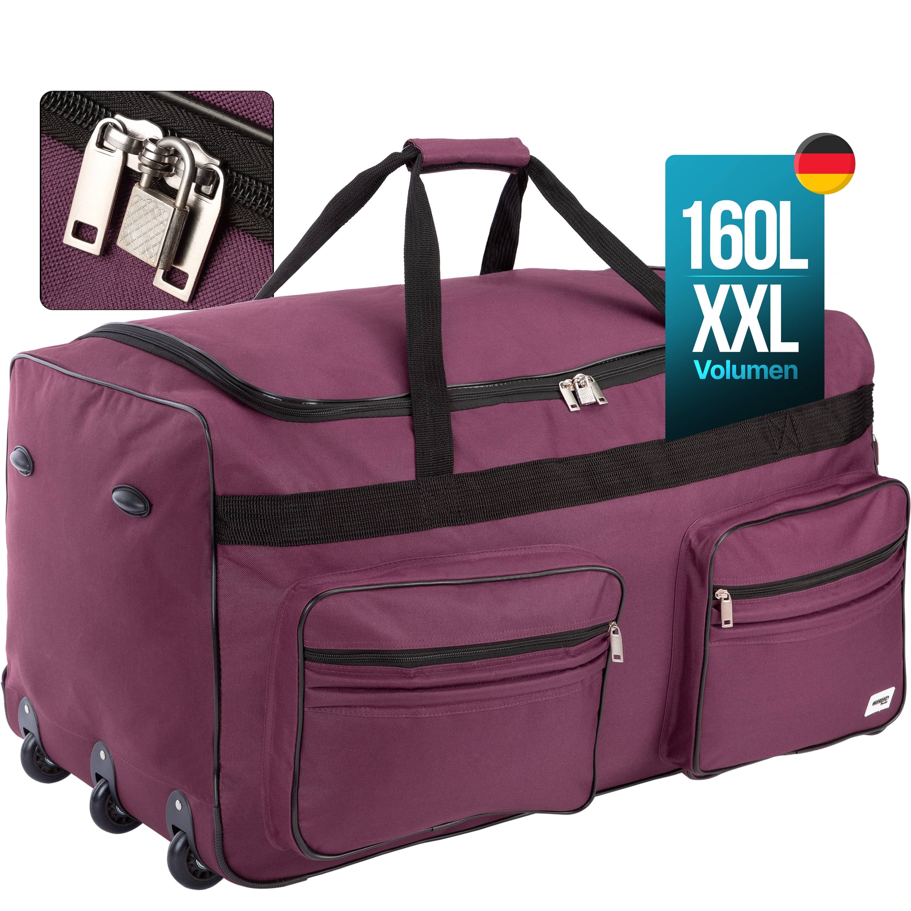 monzana Reisetasche, mit Rollen 160L Trolley Teleskopgriff Violett Groß XXL günstig online kaufen