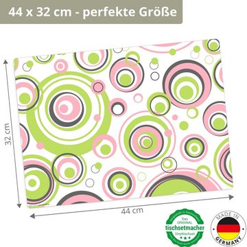 Platzset, Tischset, Platzset abwaschbar - Grüne-Rosa Kreise, cover-your-desk.de, (aus erstklassigem Vinyl (Kunststoff – BPA-frei), 4-St., 44 x 32 cm - rutschfeste Tischdekoration), Made in Germany