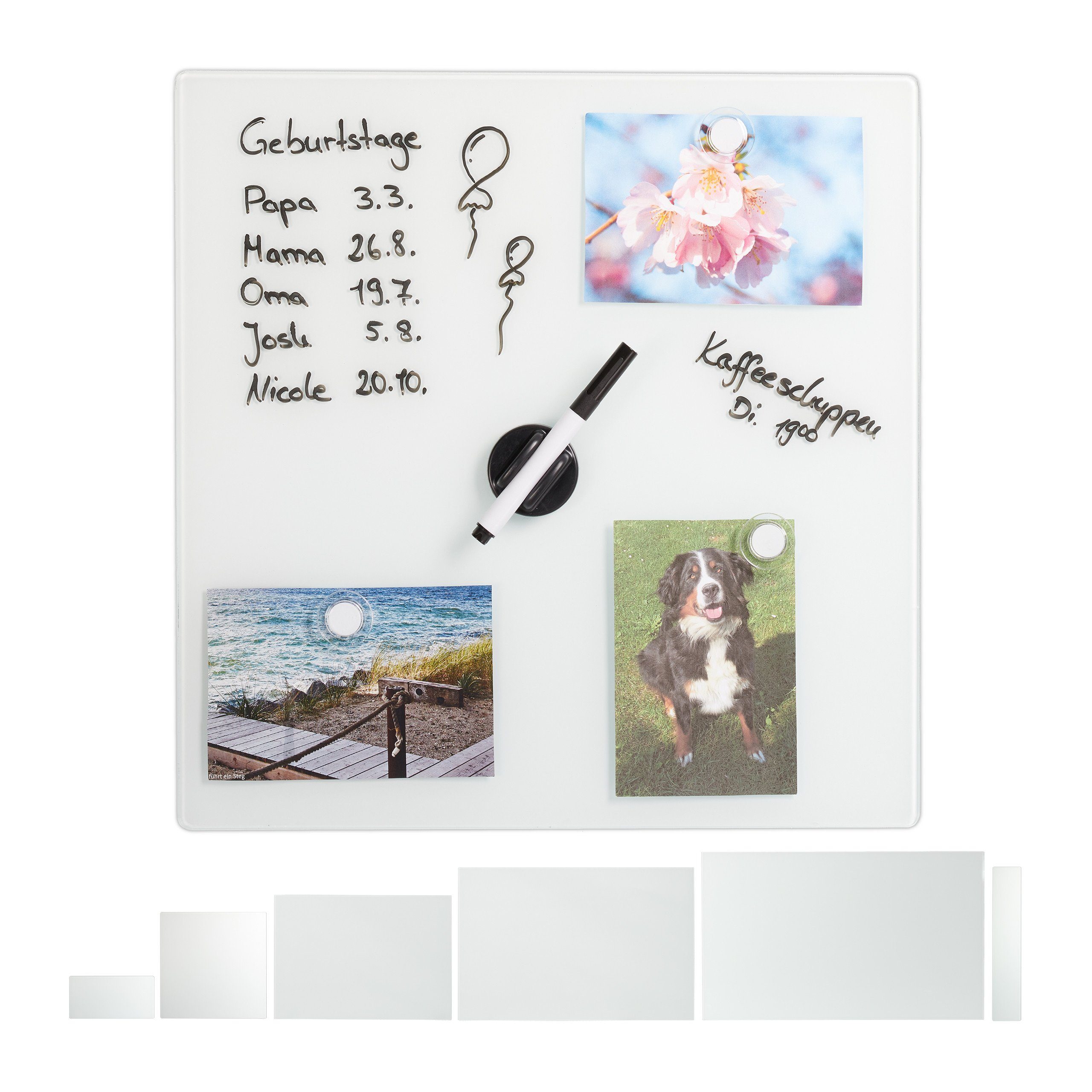 relaxdays Magnettafel Glas-Magnetboard Weiß, (1-tlg), 40 x 40 cm