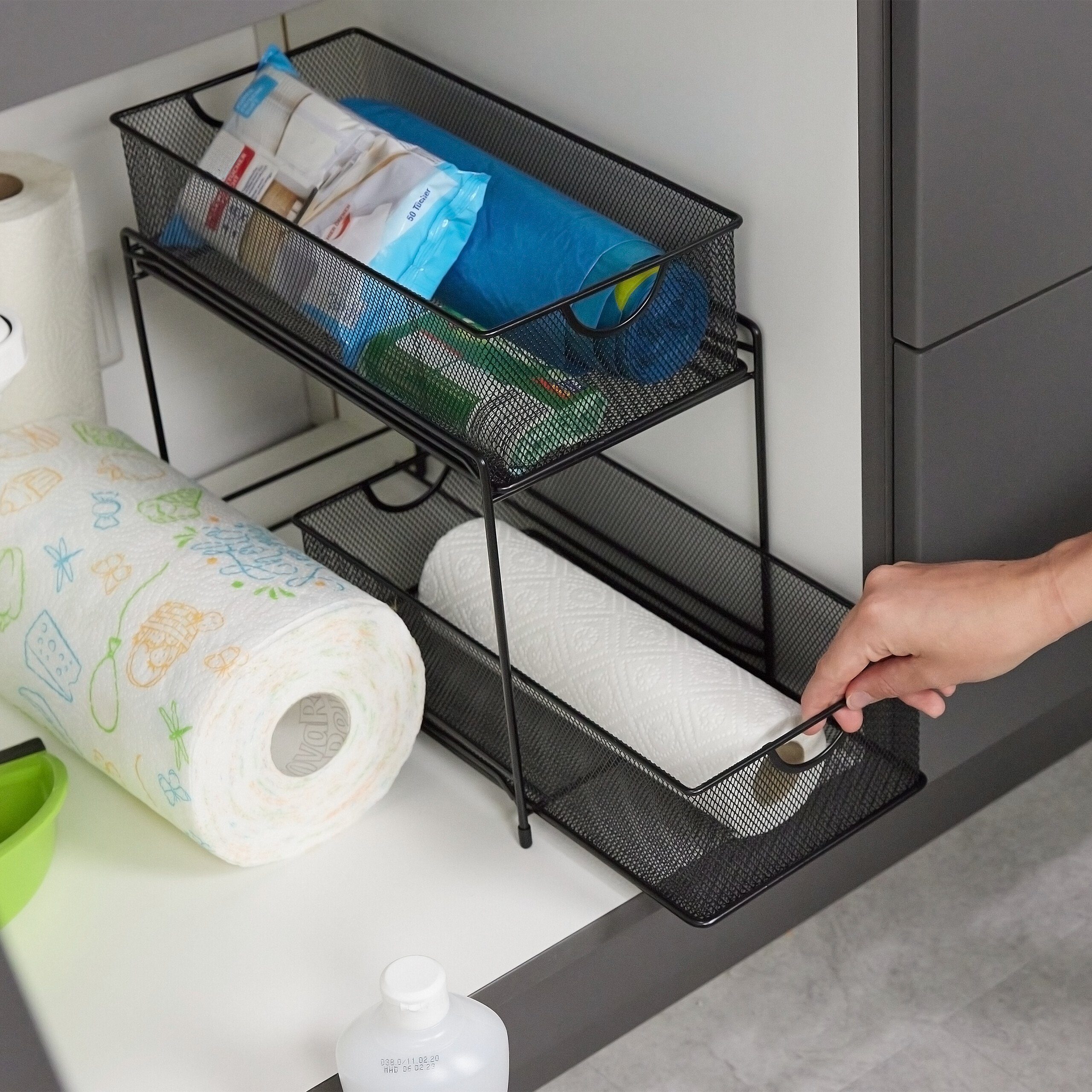 relaxdays Mehrzweckregal Küchen Organizer mit 2 Ausziehkörben, silber