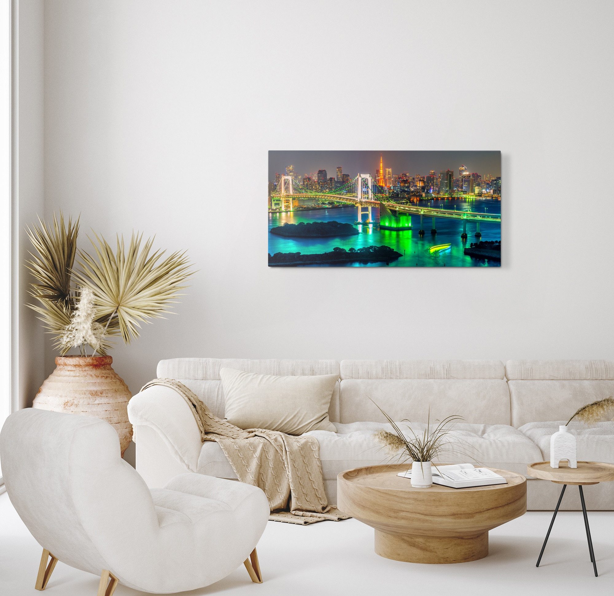 Sinus Art Leinwandbild Kunstdruck Bilder 120x60cm Tokio Skyline Japan Nacht Stadt Wolkenkratz, (1 St) – Bild 3 von 5