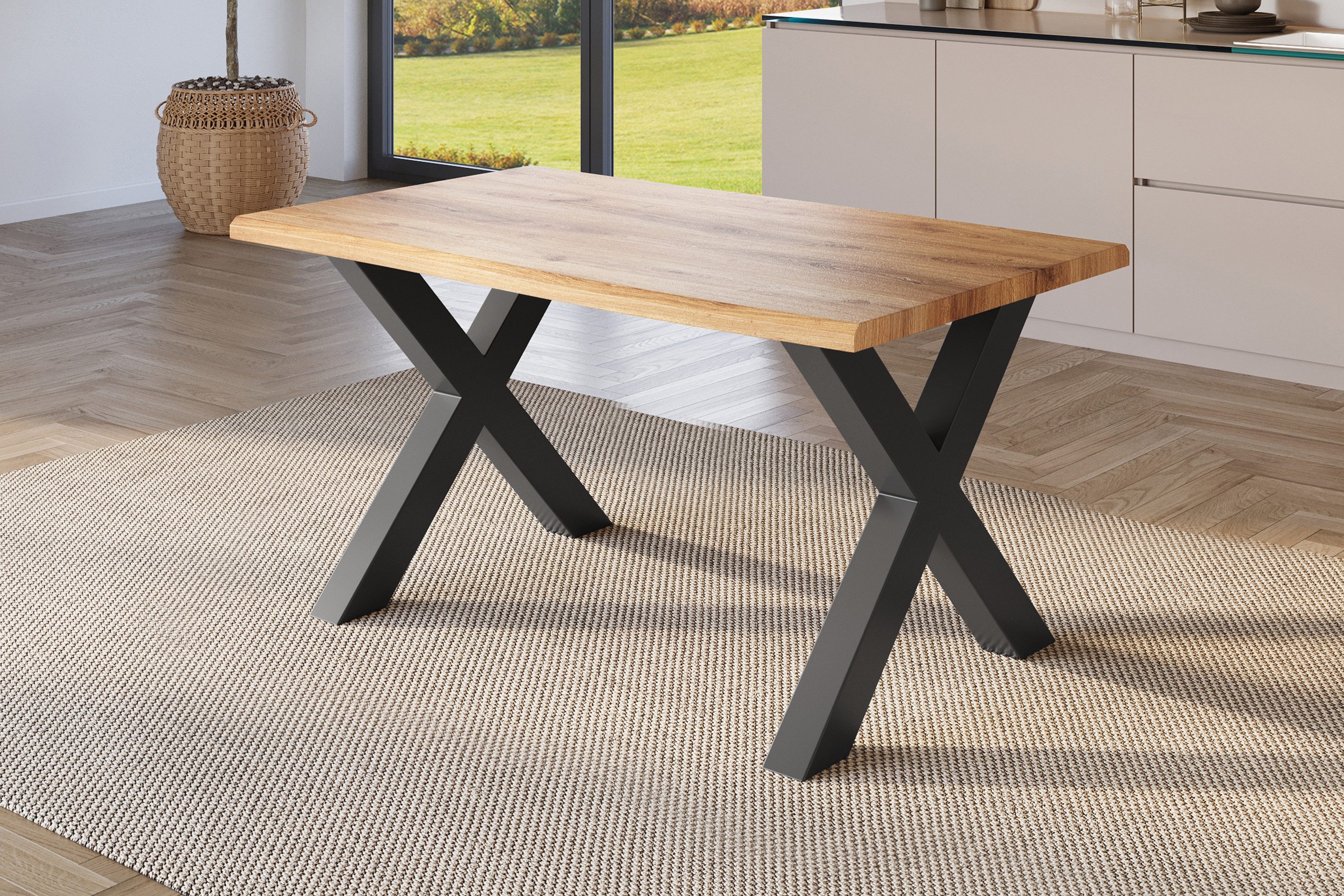 SAM® Esstisch Thorin, Verschiedene Optiken, X-Metallgestell, Baumkante günstig online kaufen