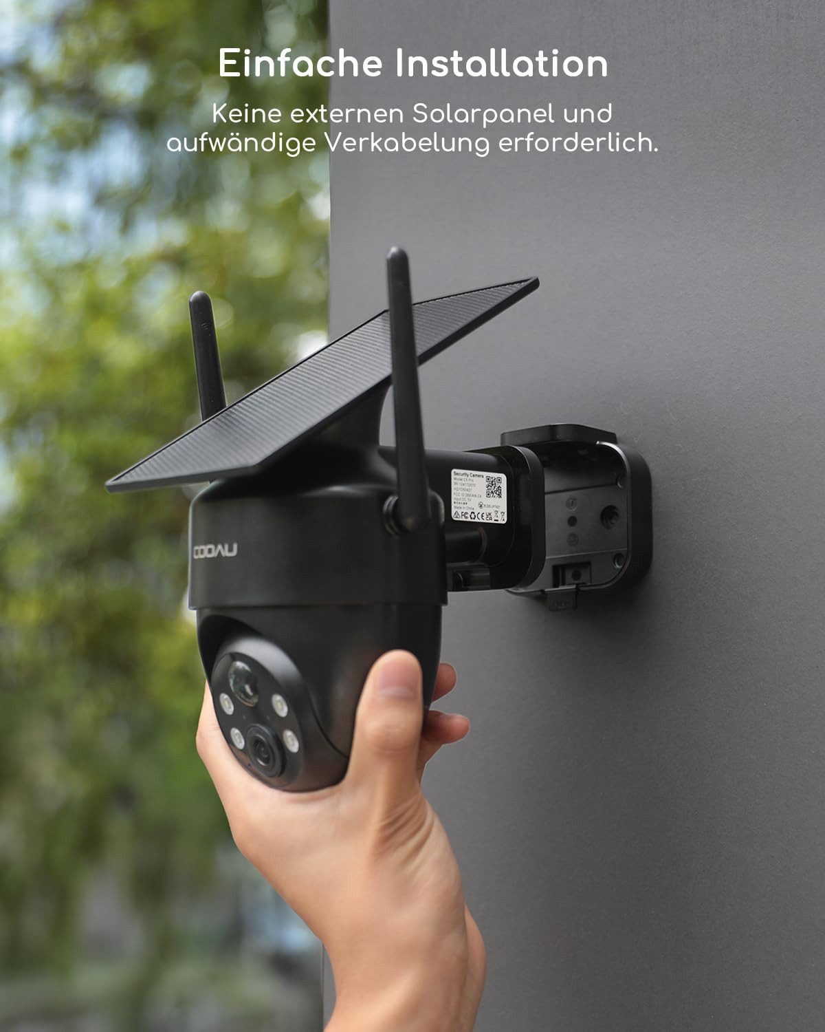 Topcony Überwachungskamera COOAU 2K Outdoor WLAN Überwachungskamera Aussen Akku Solar PTZ (Außenüberwachung, Außen, Outdoor, Außenbereich, Aussen, 1-tlg., Kamera Überwachung Aussen mit Kabellose Installationsfreie Solarpanel, KI-Erkennung, 360°-Überwachung, Farbnachtsicht, Zwei-Wege-Audio)