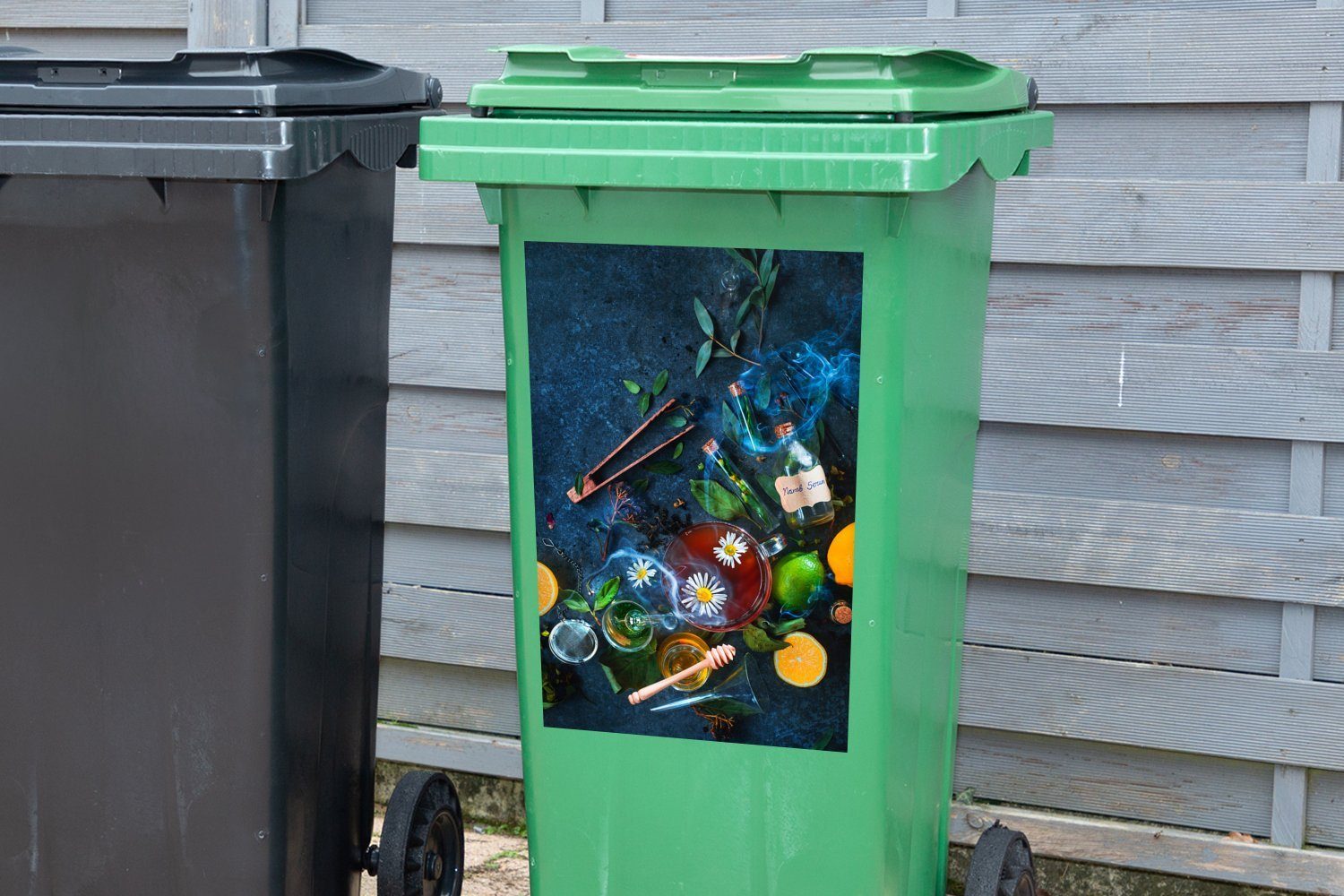 MuchoWow St), Abfalbehälter Blättern Mülltonne, Wandsticker von Container, (1 Sticker, umgeben Tee Mülleimer-aufkleber,
