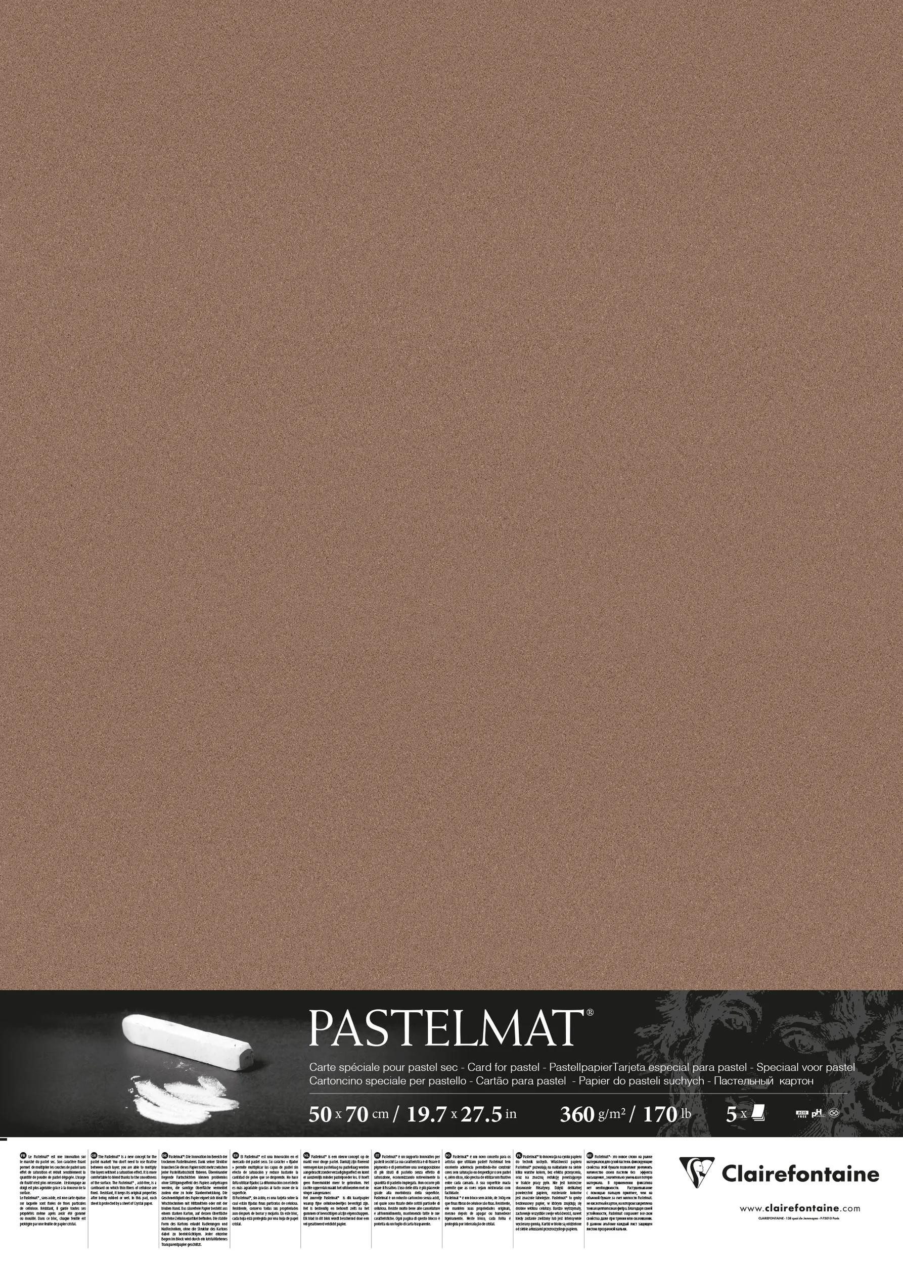 CLAIREFONTAINE Zeichenpapier Pastelmat Pastellmalerei, 5 Bogen 50x70 cm, 360g Braun 96011C, Kunst Clairefontaine