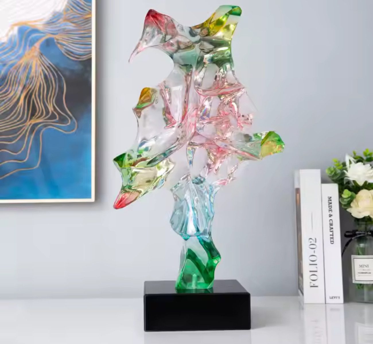 Quality Elegance Skulptur Luxuriöse Abstrakte Dekofigur – Farbiges Design aus Klarem Harz, 37,5 × 57,5 cm