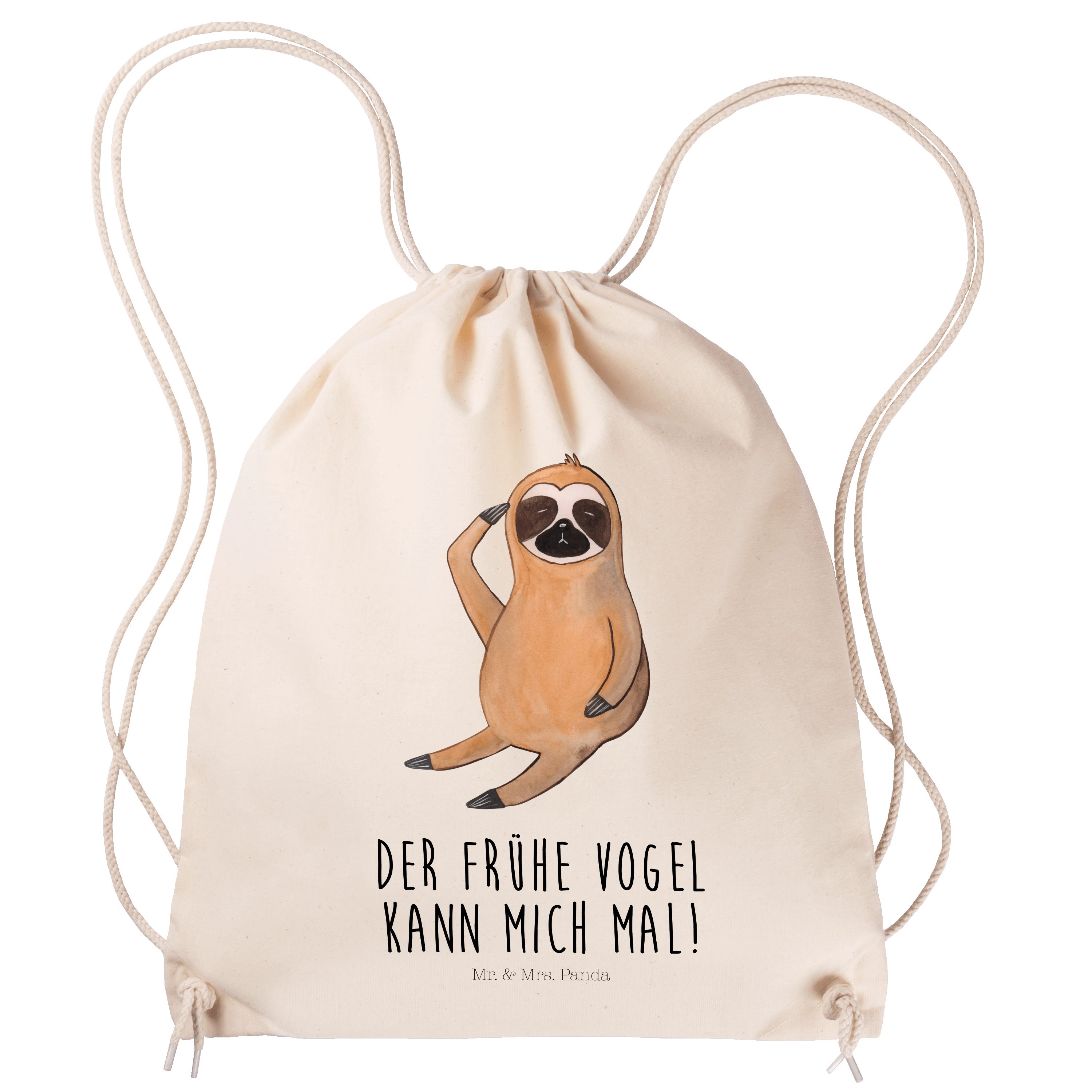 Mr. & Mrs. Panda Sporttasche Faultier Vogel zeigen - Transparent - Geschenk, Sportbeutel, Stoffbeu (1-tlg)