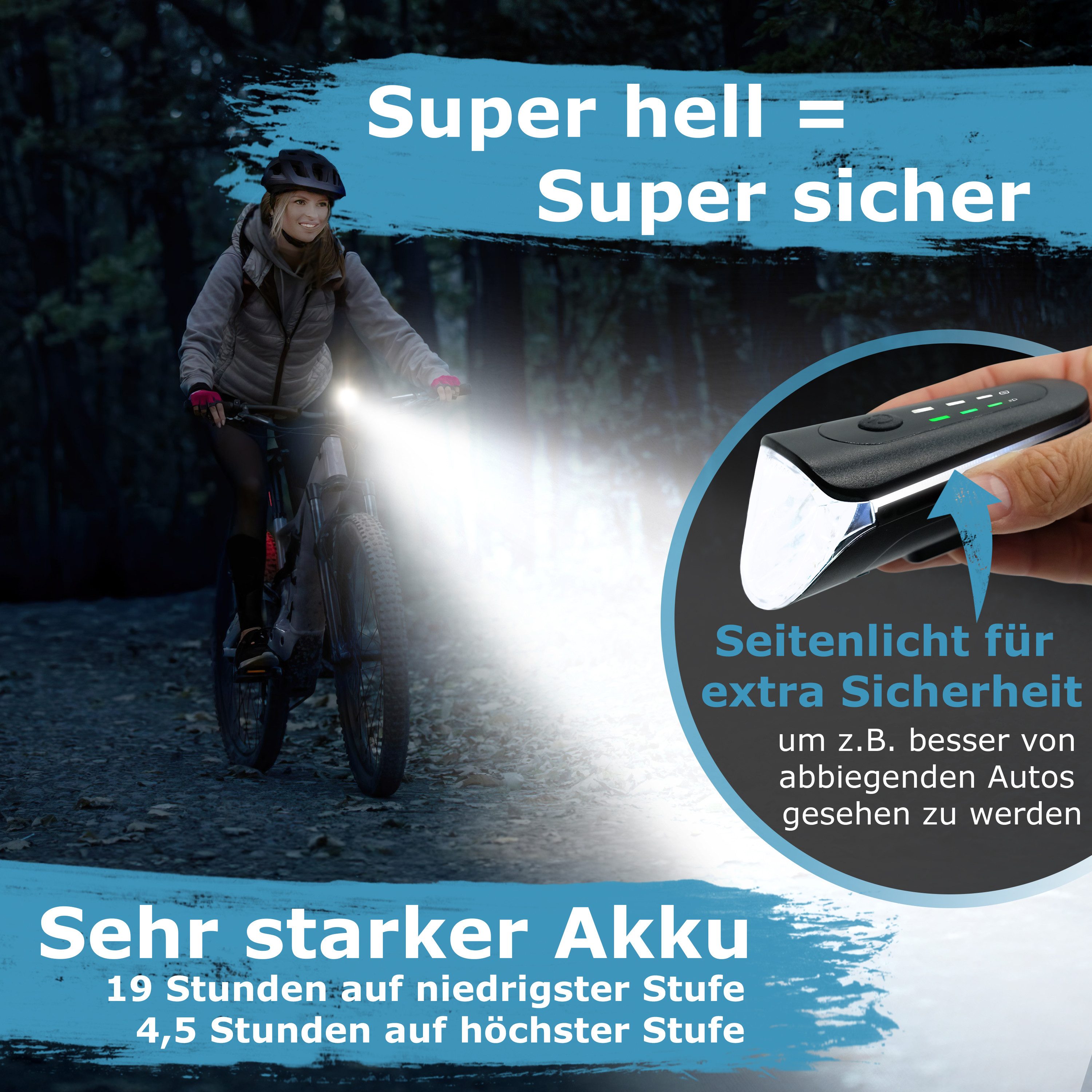 Widder Fahrradbeleuchtung [extrem hell 170 Lum, StVZO zugelassen] Fahrradlicht Set Vorn & Hinten, mit Automatik-Modus • USB-C aufladbar • E-Bike, Fahrrad, Scooter