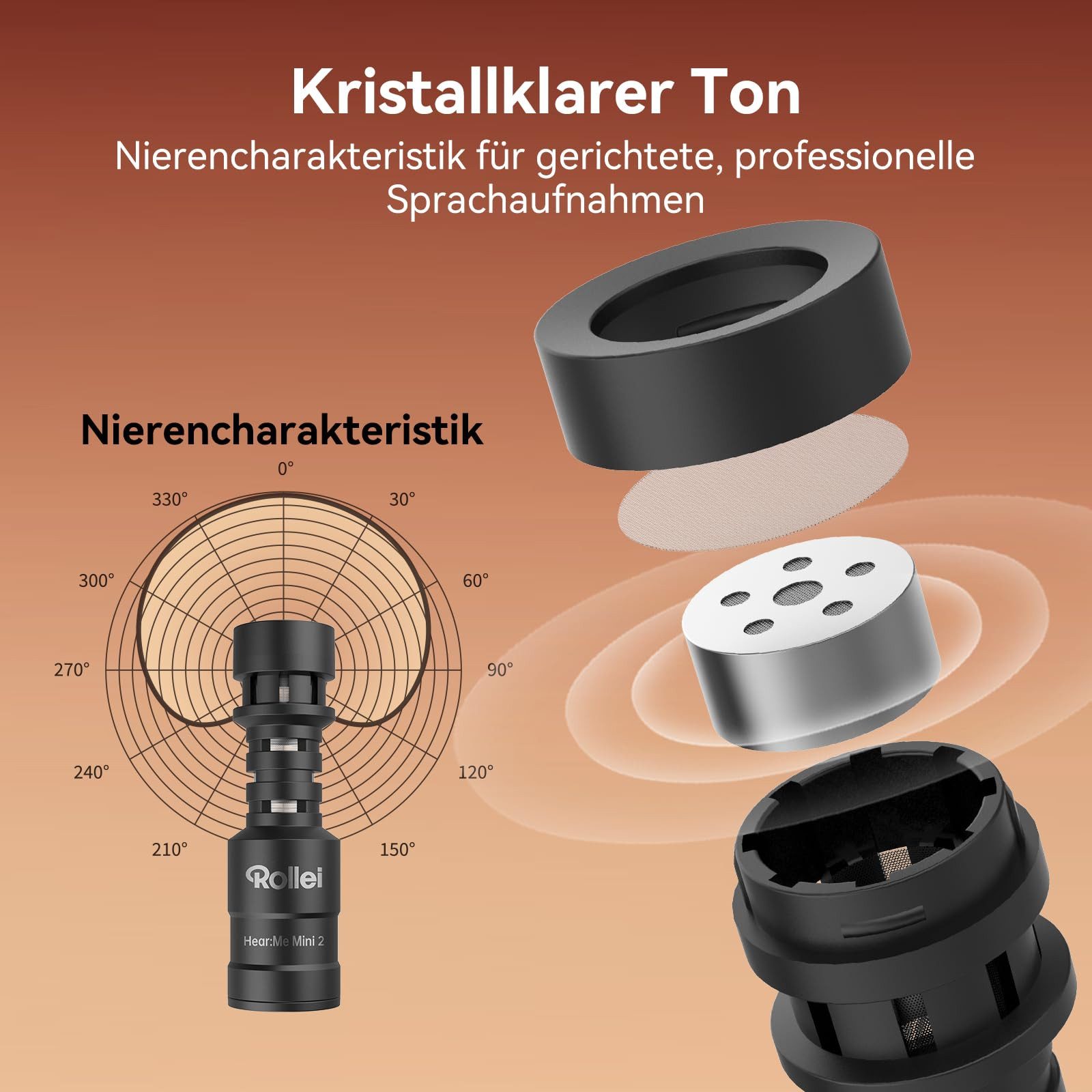 Rollei Mikrofon HearMe Mini 2, Digitales Mikrofon für Kamera & Smartphone, -35 dB, 100-20000 Hz
