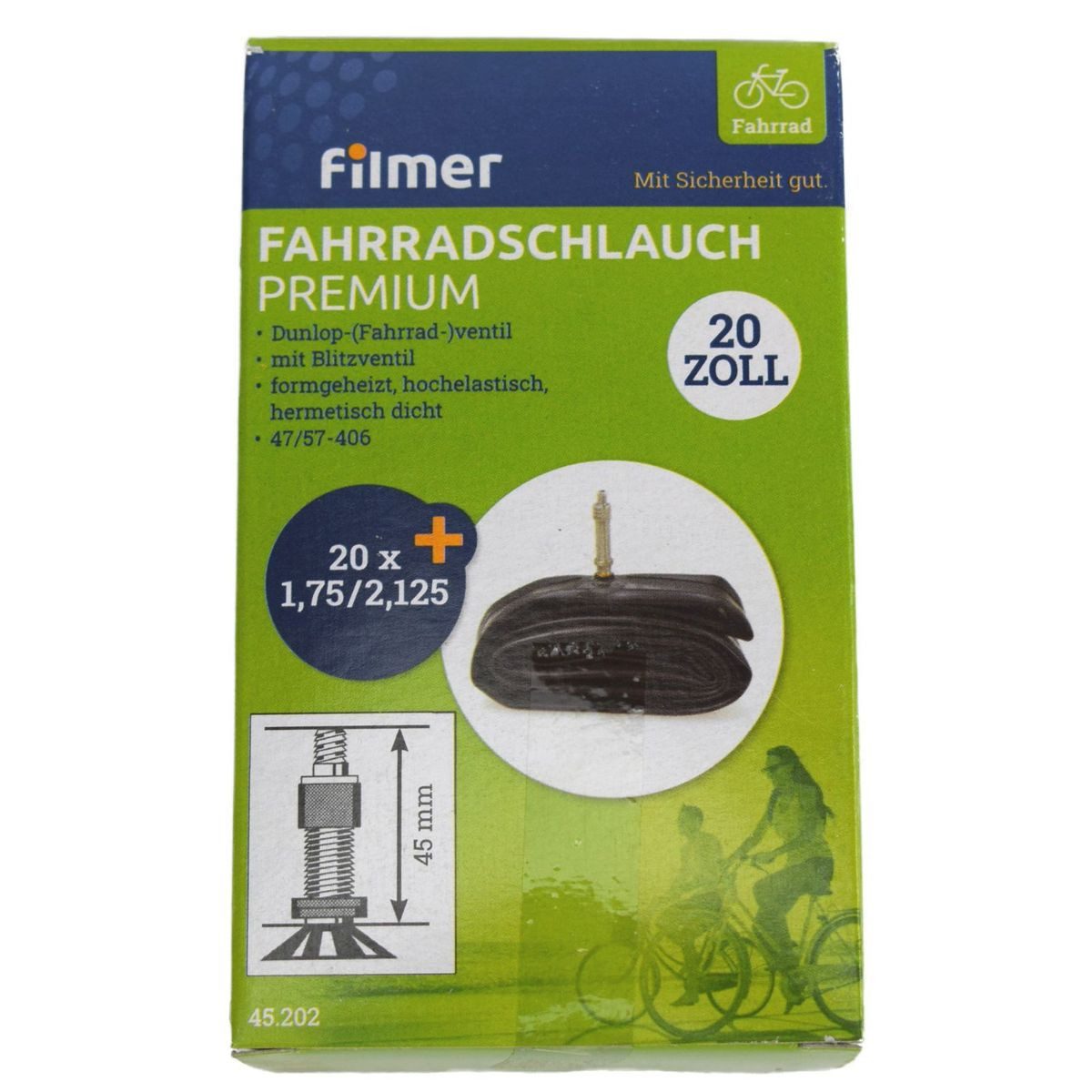 Filmer Fahrradschlauch Premium Fahrradschlauch Dunlopventil verschiedene Größen, 20 Zoll, mit Dunlopventil, hochelastisch, hermetisch dicht