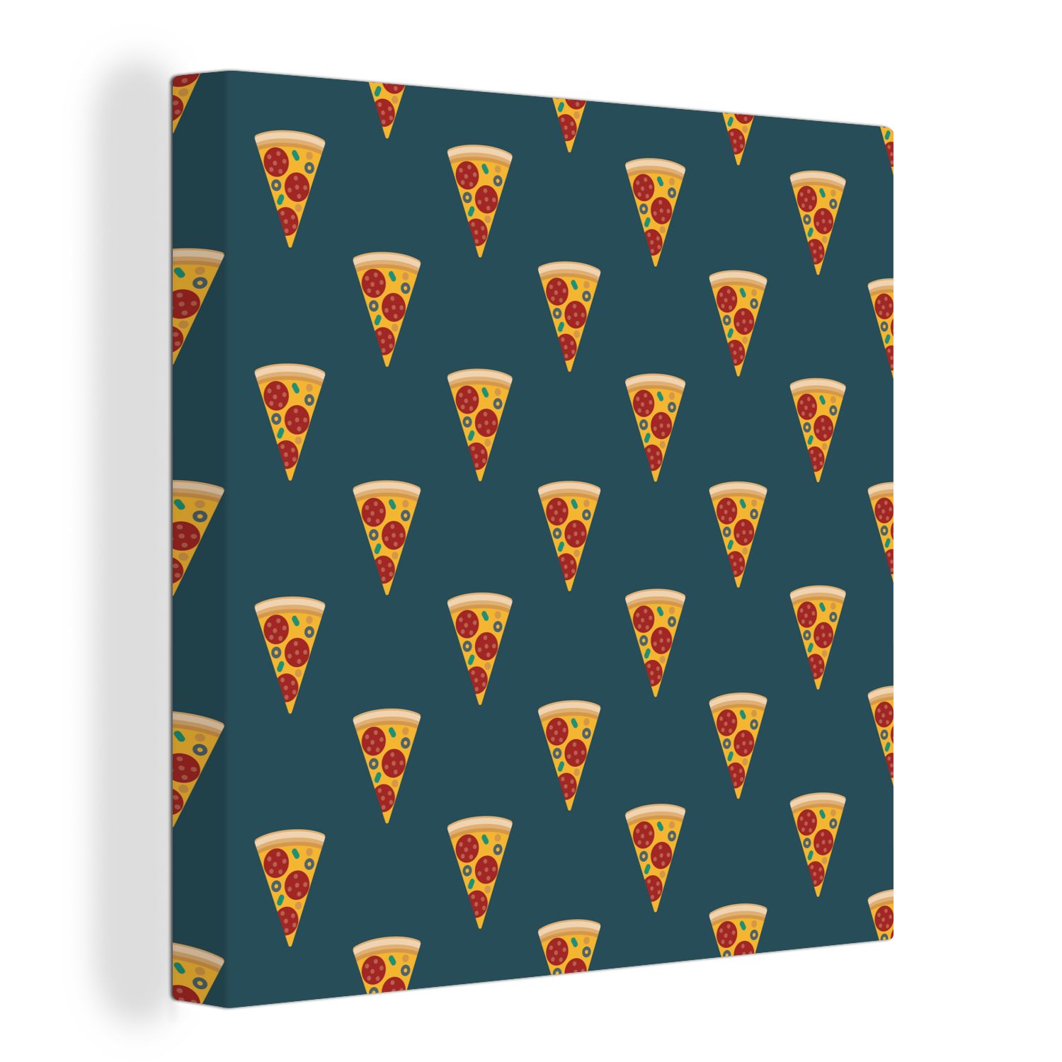 OneMillionCanvasses® Leinwandbild Kartusche - Pizza - Grün, (1 St), Leinwand Bilder für Wohnzimmer Schlafzimmer
