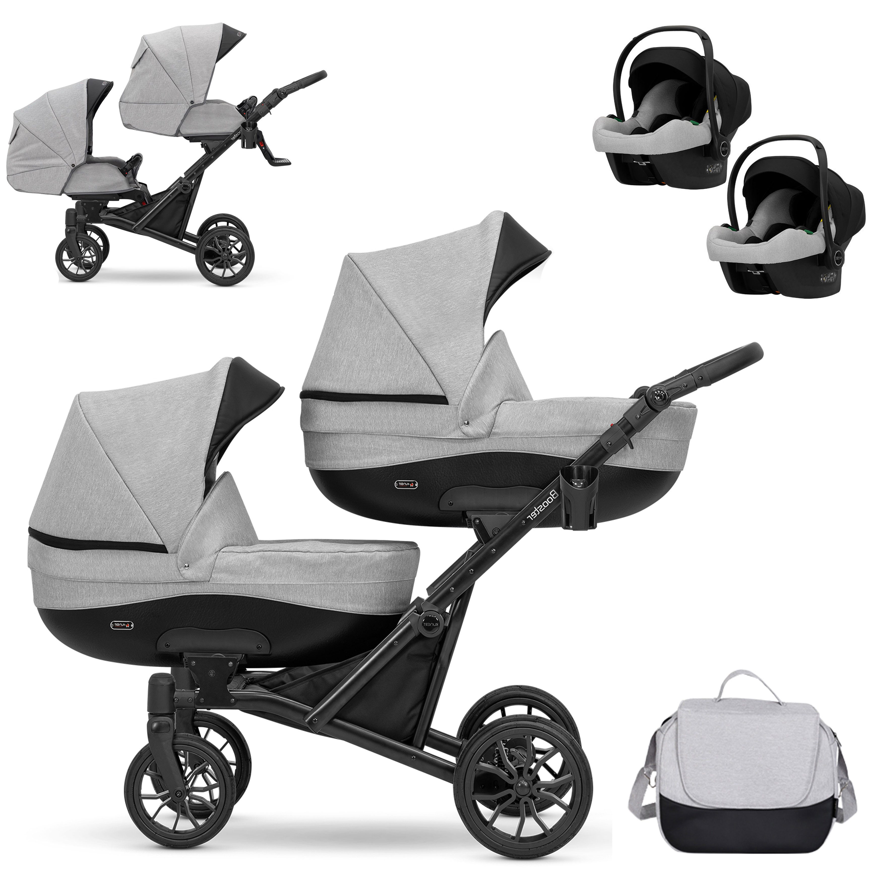 Zwillings-Kombikinderwagen Twin-Go 4 in 1 inkl. Sportsitze, Autositze und Zubehör in 3 Farben