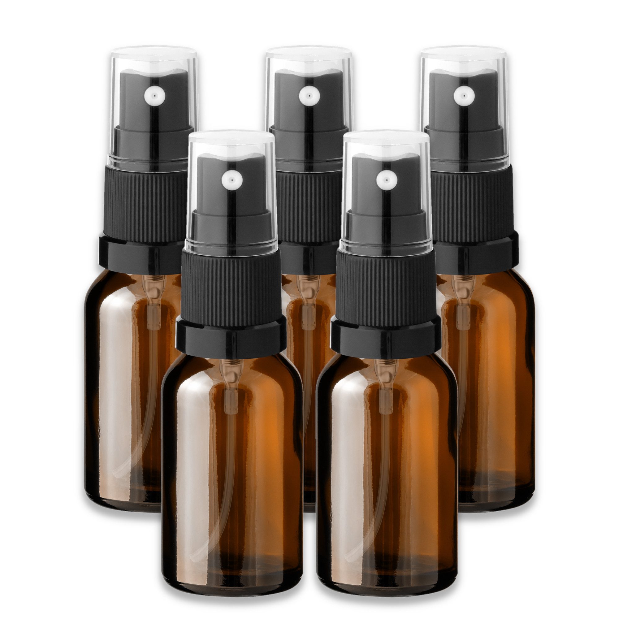 CK Verpackung GmbH Zerstäuberflasche 5x Braune Glasflasche 15 ml mit schwarzem Zerstäuber Sprükopf leer Set