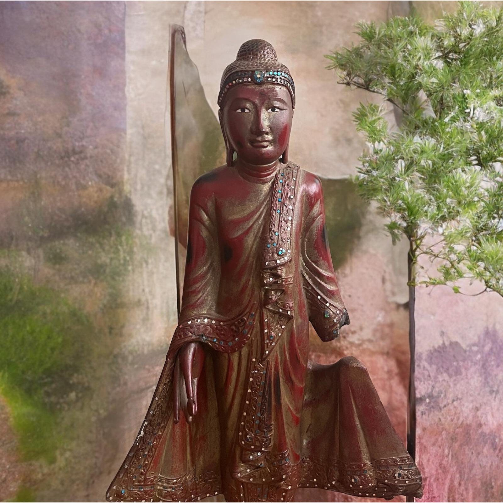 Holz - - Figur Asien Buddha stehend LifeStyle Thailand Rot Buddhafigur Burma,