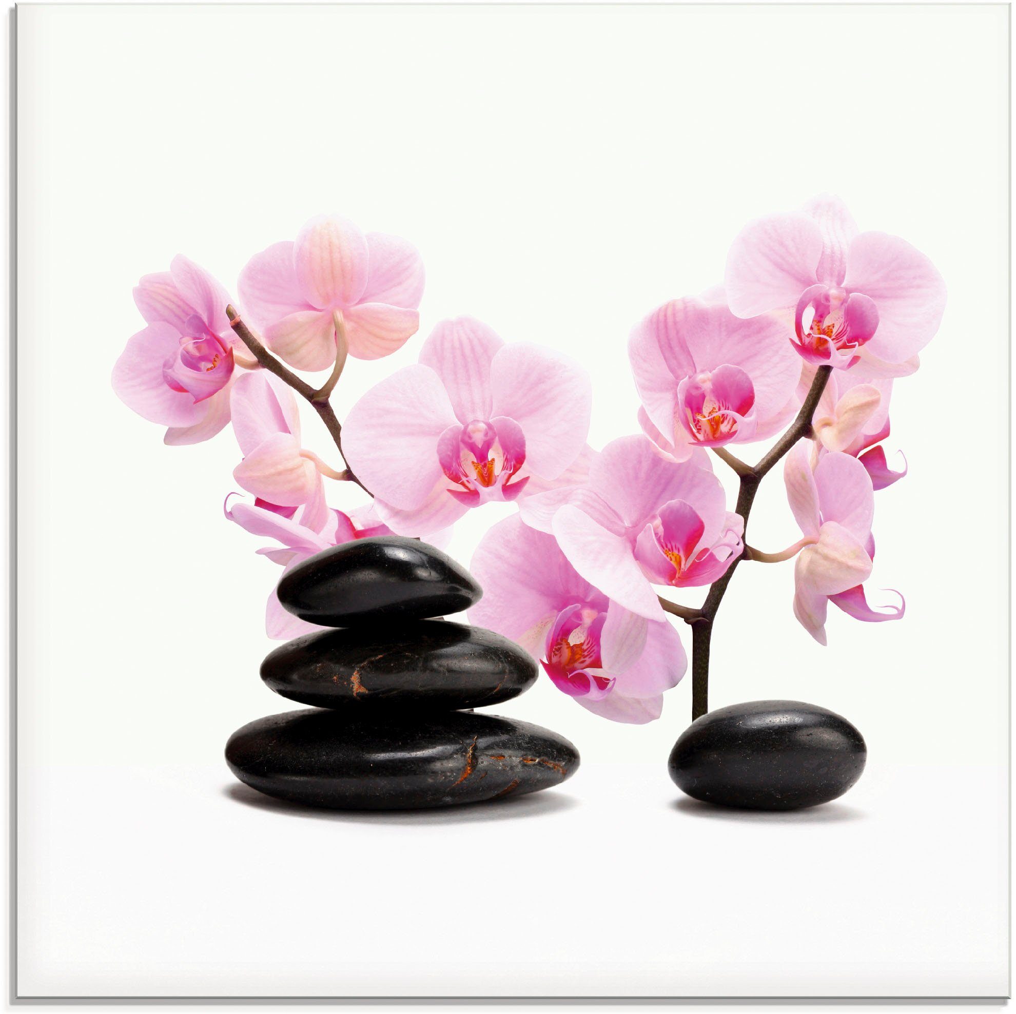 Artland Glasbild Schwarze Steine und pink Orchidee, Zen (1 St), in verschiedenen Größen