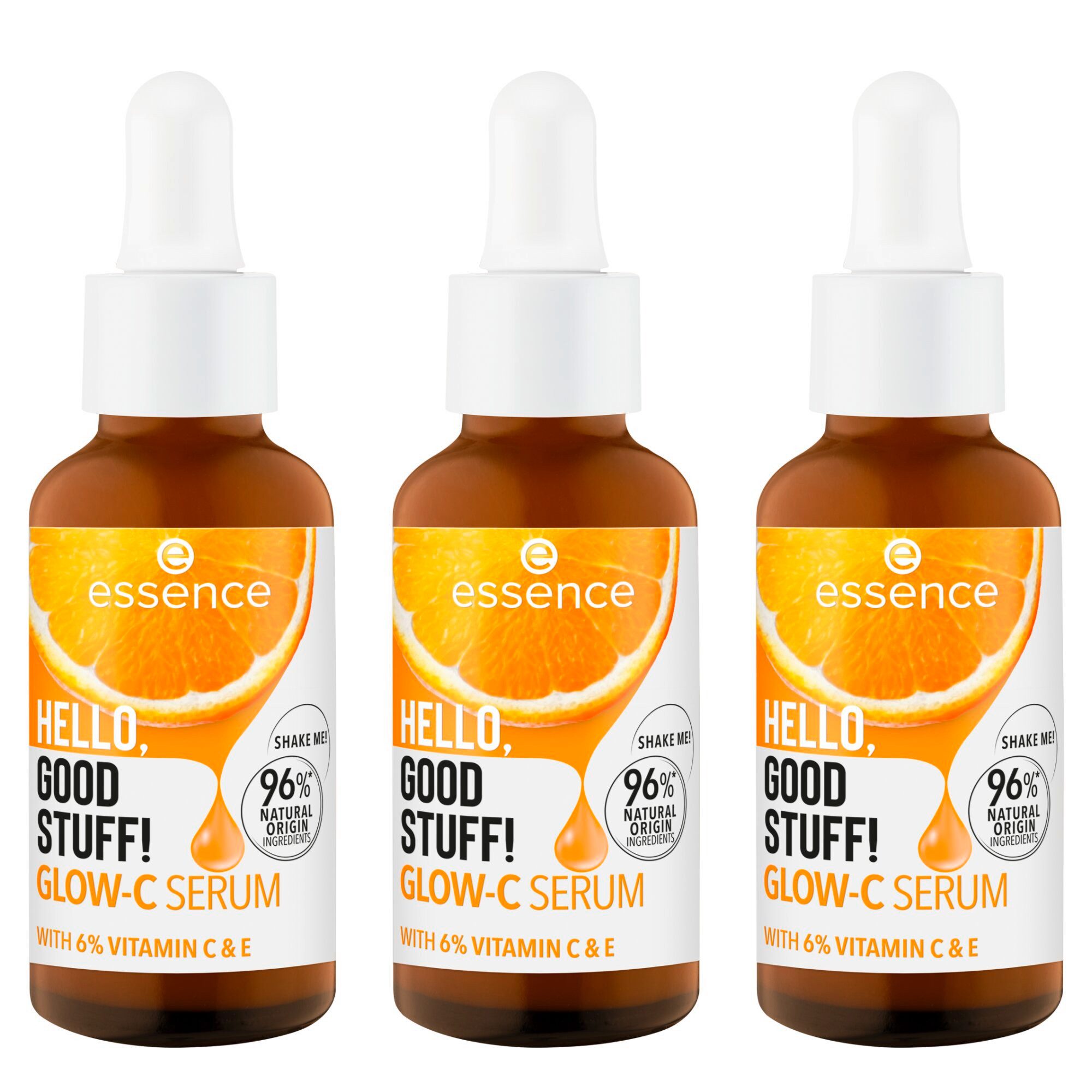 Essence Gesichtsserum HELLO, GOOD STUFF! GLOW-C SERUM Set, 3-tlg., Zieht schnell ein, mit Vitamin C, E und Orangenextrakt, vegan.
