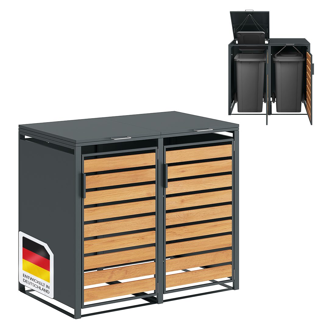 STEELSØN Mülltonnenbox Kestra 240L aus verzinktem Stahl (Anthrazit/Holz, ve günstig online kaufen
