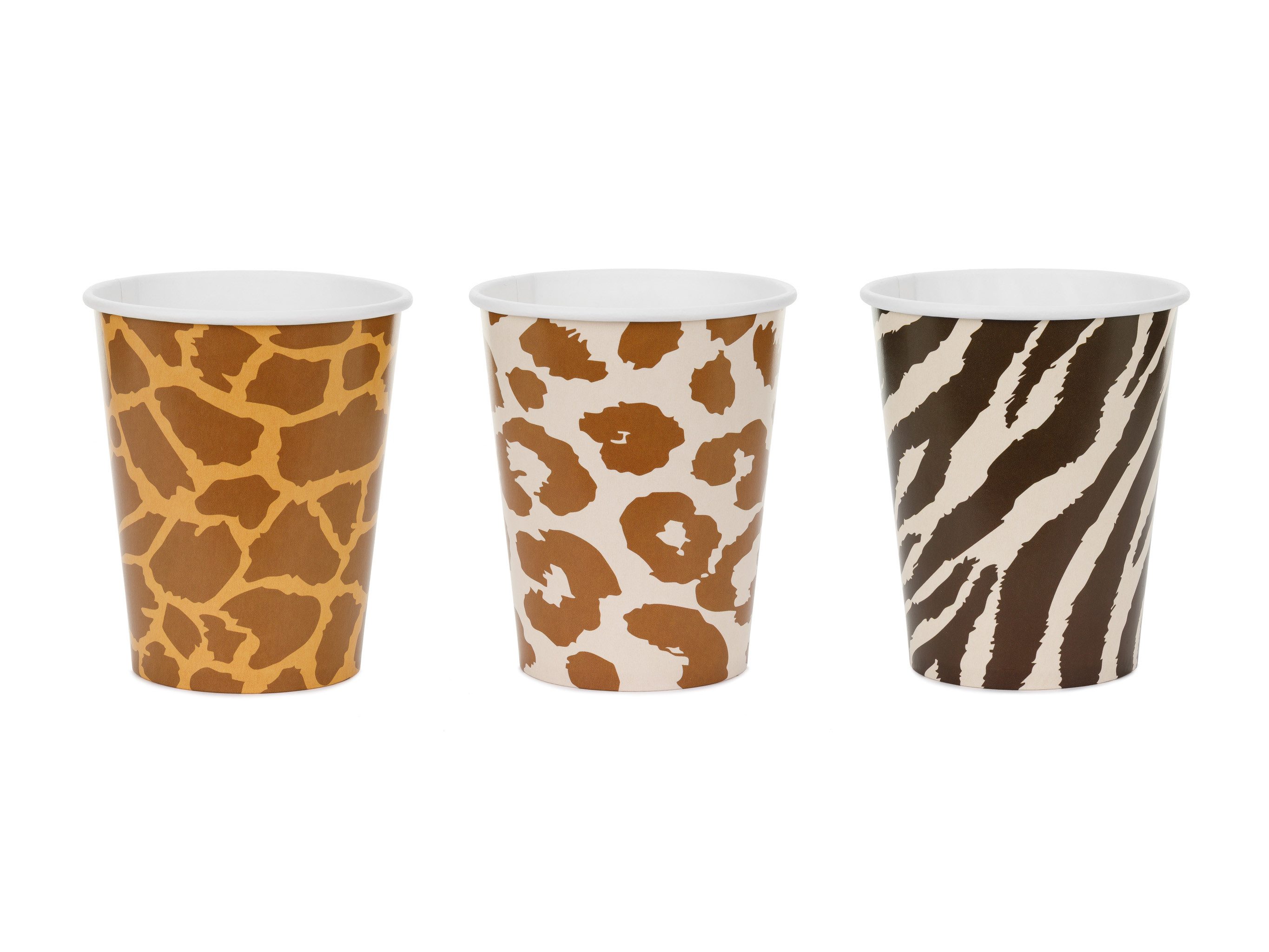 partydeco Becher, Papier, Pappbecher 220ml mit Tiermuster Safari 6er Set Beige / Braun