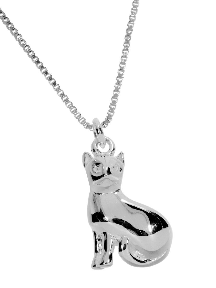 StoneTrip Kette mit Anhänger Silberkette Katze, 925 Silber, L 42+3 cm