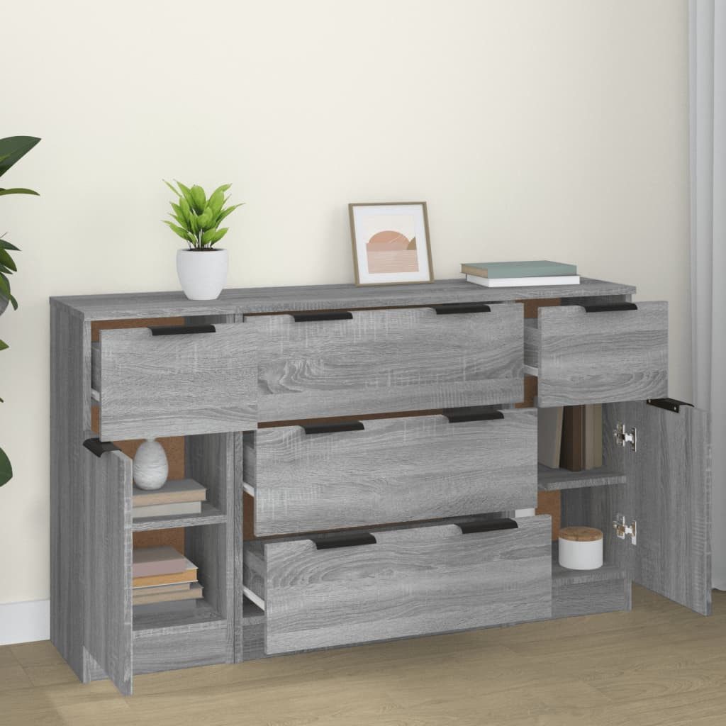 vidaXL Sideboard 3-tlg. Sideboard-Set Grau Sonoma Holzwerkstoff (3 St)