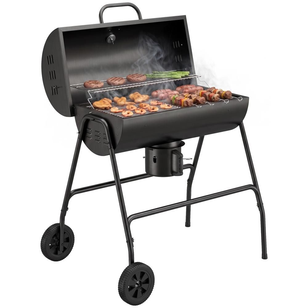 FELIXLEO Holzkohlegrill Holzkohlegrill aus Metall BBQ Smoker Räder 95x71,5x102 cm Schwarz