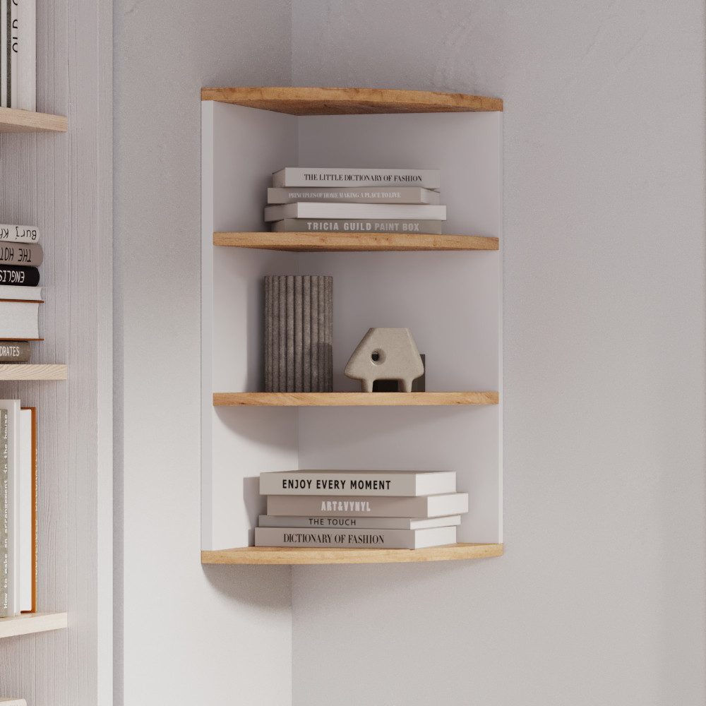 Vicco Eckregal Ecki, Weiß/Goldkraft Eiche, 30 x 60 cm, 1-tlg.