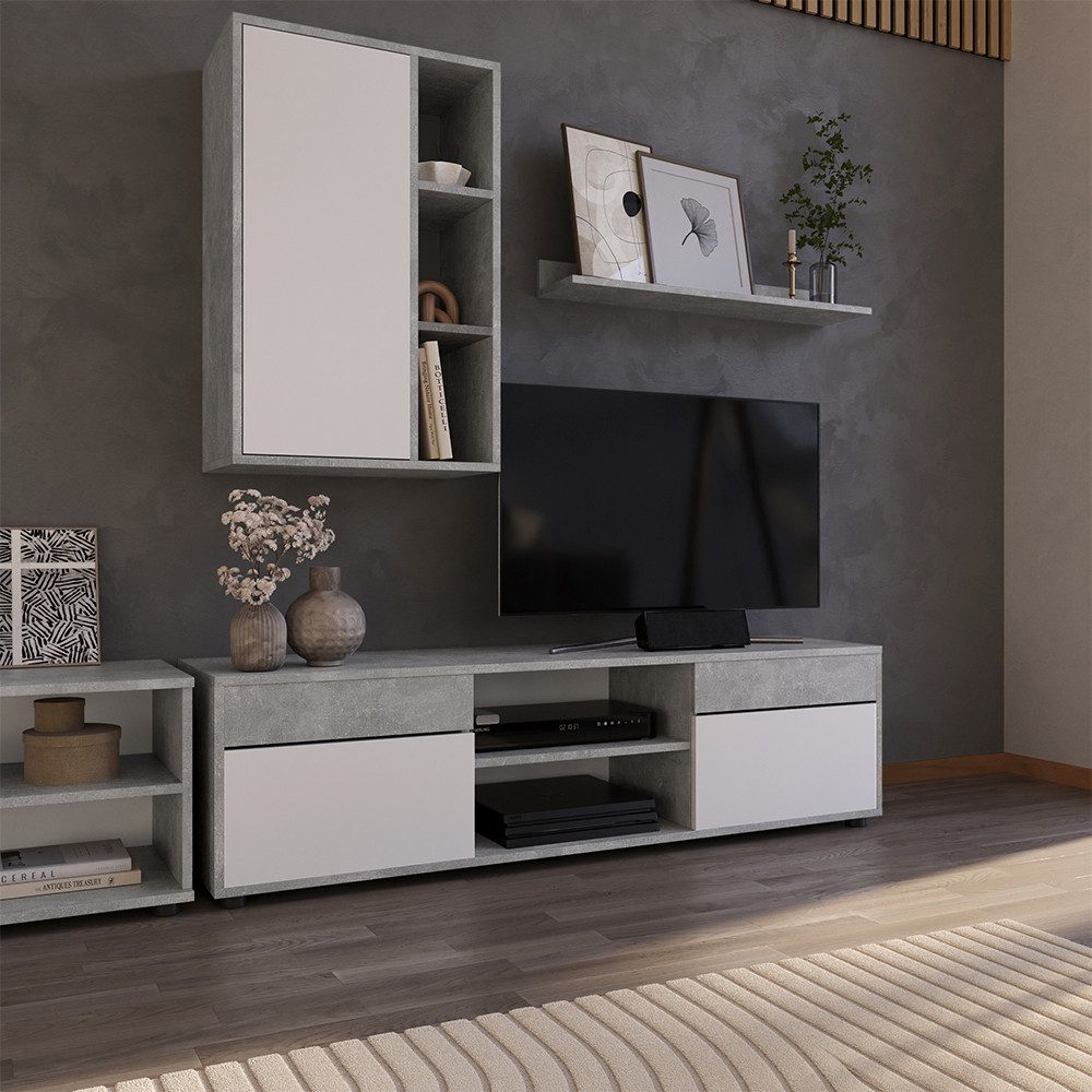 Vicco Wohnwand Berno, Beton/Weiß, 2 Teile, (1-St)