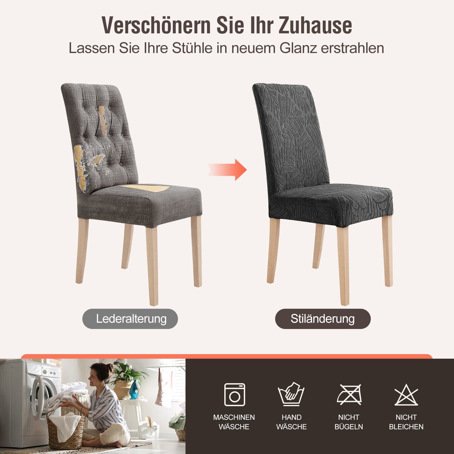 Simloveve Stuhlhusse Stretch Stuhlbezug mit Gummiband Abnehmbar, waschbar, Sitzflächenhusse in gemusterter Dekoration für Bankett,Küche,Party