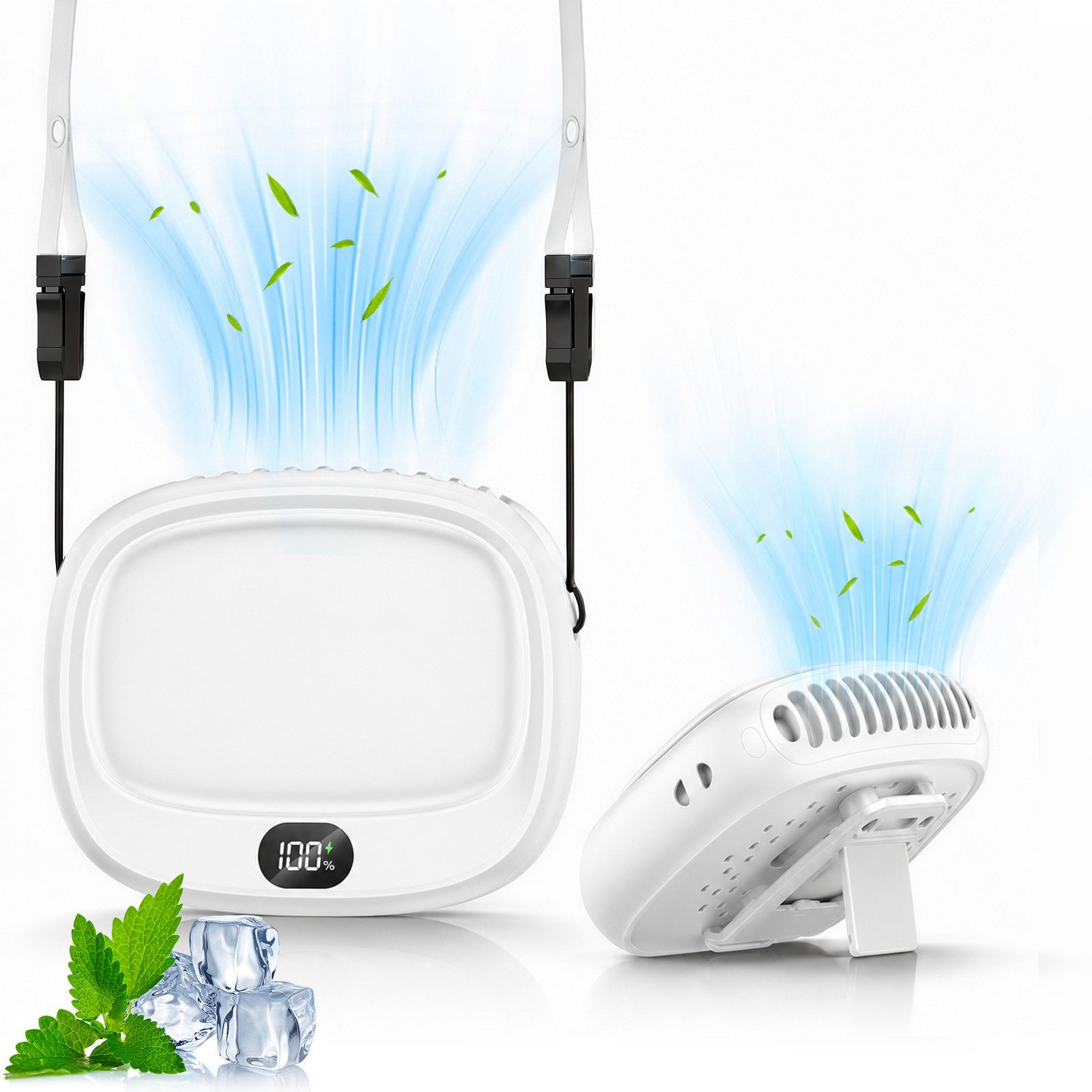 MOPUEA Turboventilator Mini Ventilator 4-in-1 Design, 5 Stufen, LED-Display,10h Halsventilato