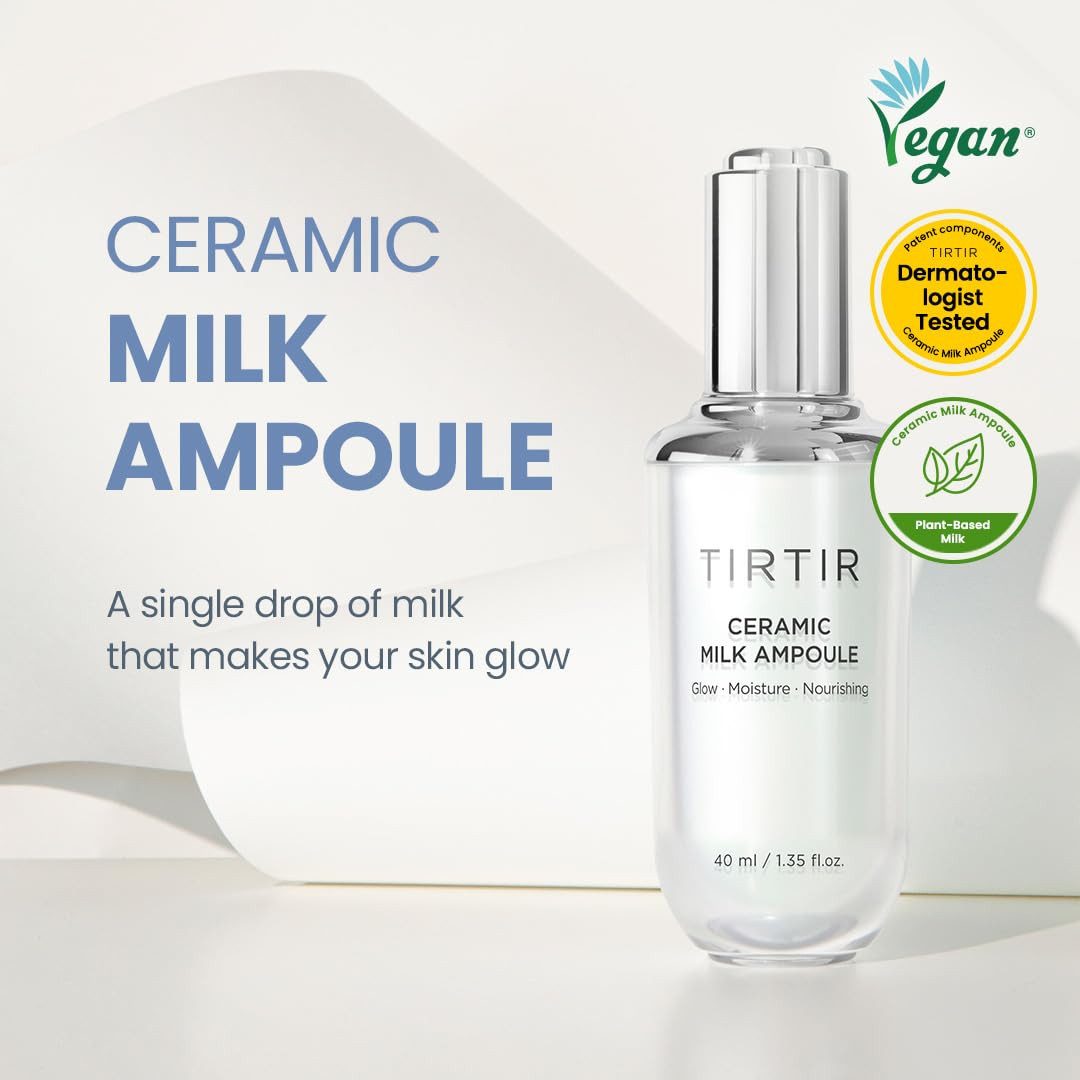 TIRTIR Gesichtsserum Ceramic Milk Ampoule 40ml – veganes Feuchtigkeits-Serum mit 6-fach Ceramid & Squalan für starke Hautbarriere, milchige Textur, koreanische, Skincare, intensiver Glow, für trockene & empfindliche Haut