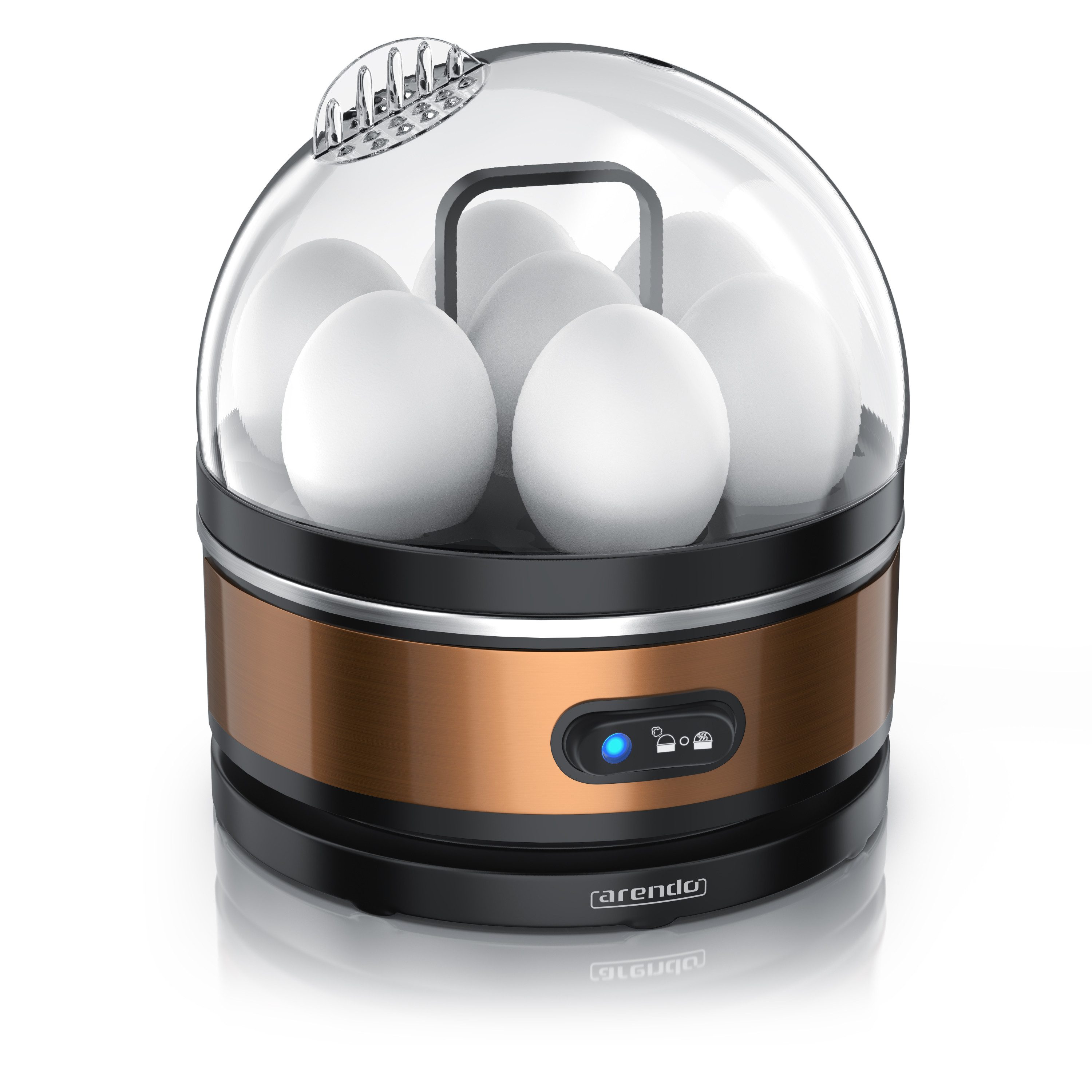 Arendo Яйцеварки 7-fach, Edelstahl, frei wählbarer Härtegrad, mit Warmhaltefunktion, Anzahl Eier: 7 St., 400 W, für 1 - 7 Eier, 3 Härtegrade wählbar, Signalton, spülmaschinengeeignet
