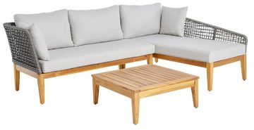 Timbers Gartenlounge-Set Sunnyvale, (Set, 3-tlg., 2x Sofa, 1x Tisch/Hocker 70x70x28 cm), inkl. Auflagen, Gestell aus hochwertigem Massivholz