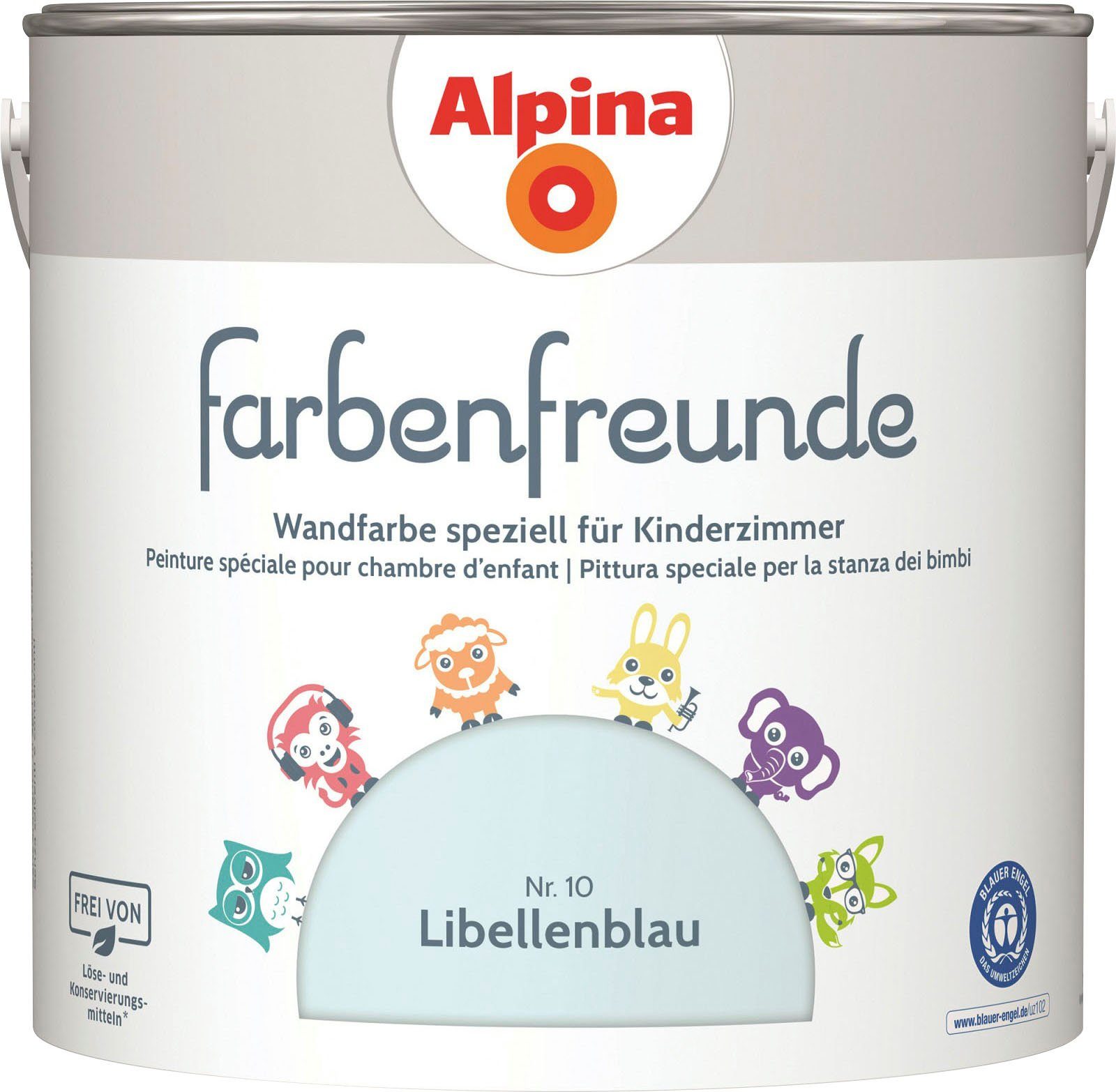 Alpina Wandfarbe farbenfreunde, für Kinderzimmer, matt, 2,5 Liter Libellenblau