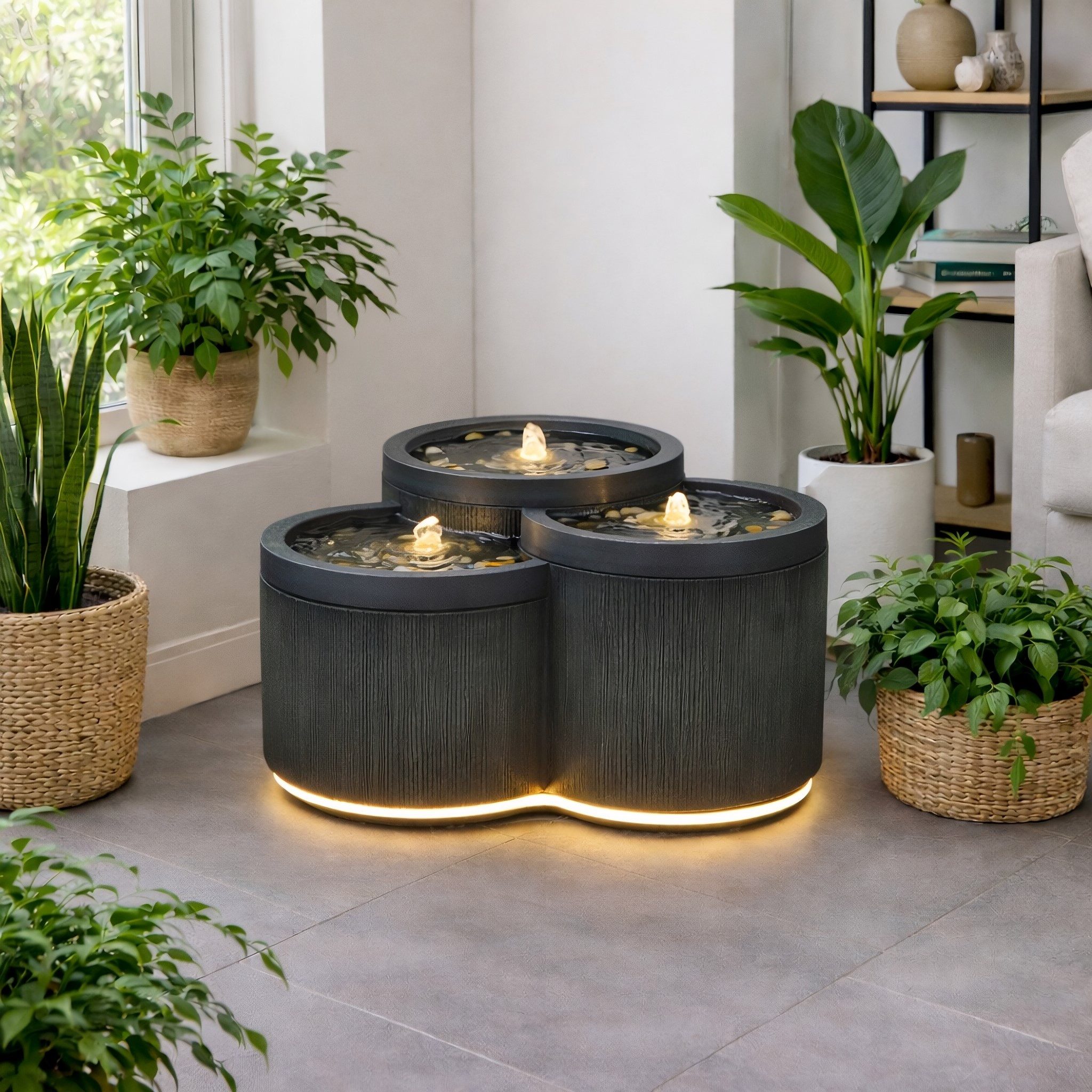 Wacredo Gartenbrunnen Premium Wasserspiel Komplettset Aruba, Wasserbecken BxT: 55x51 cm, Gesamtmaß: 55 x 51 x 28cm (L x B x H)